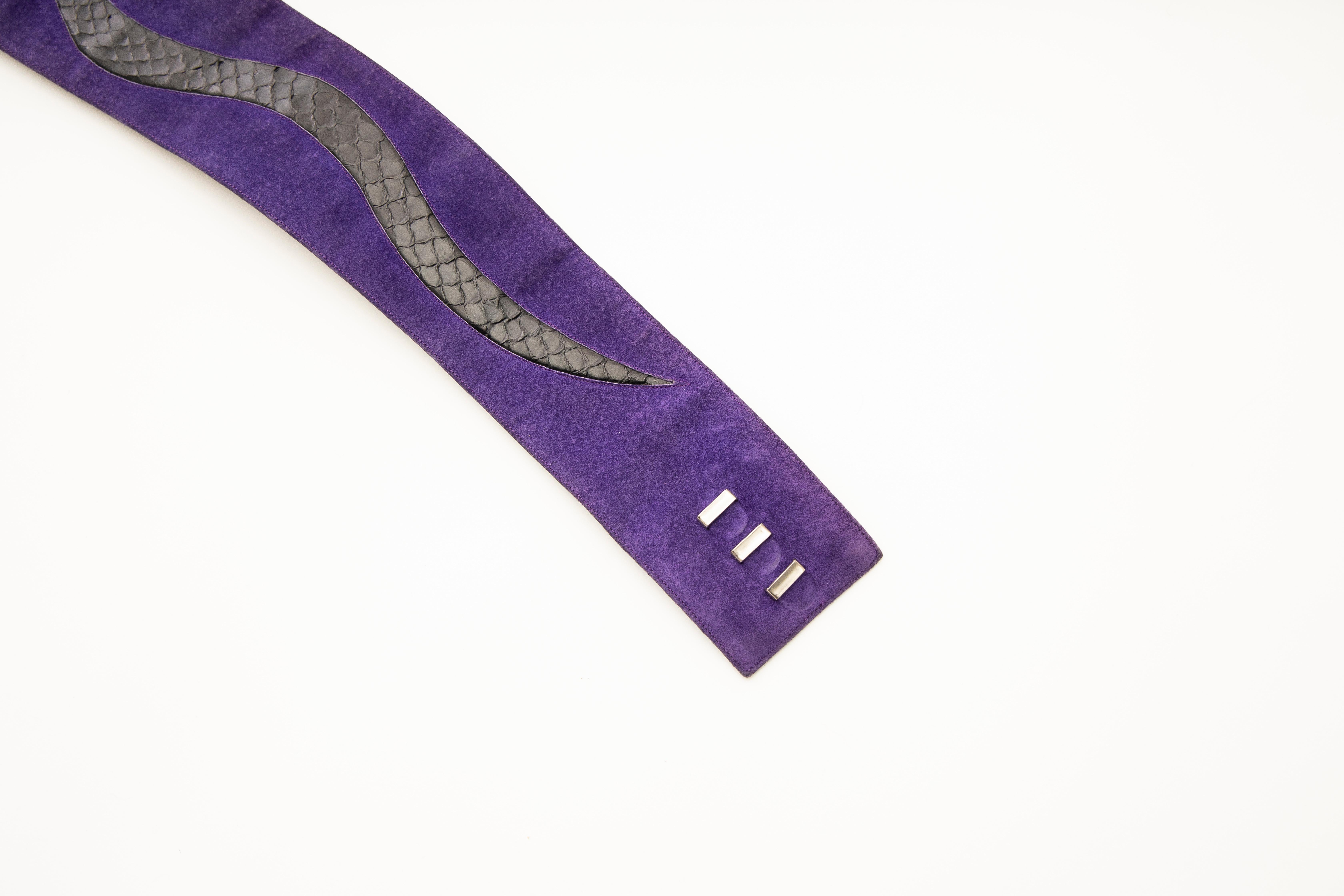 Emanuel Ungaro Purple Suede Belt With Black Snakeskin Trim, Circa: 1970's 8