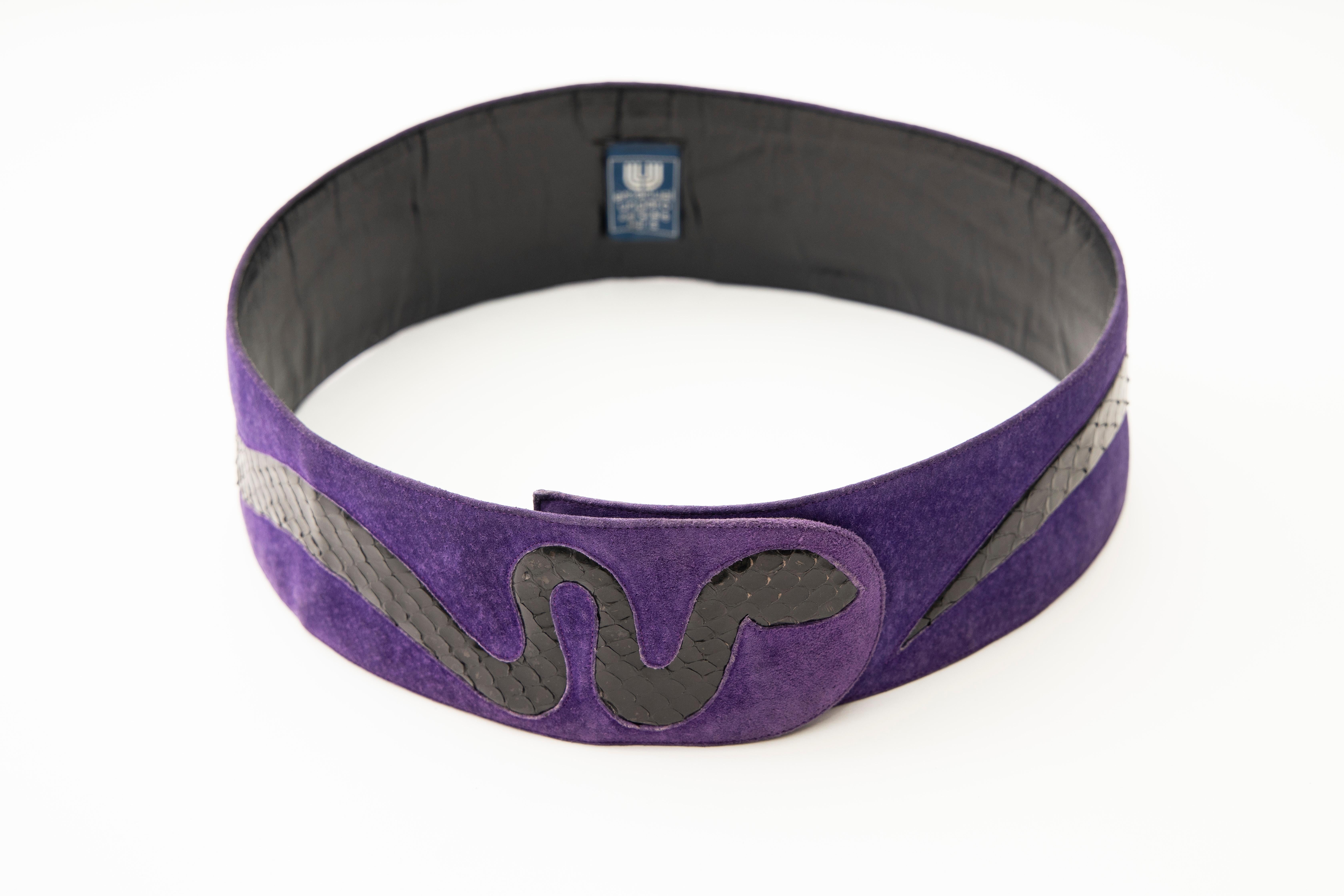 Gray Emanuel Ungaro Purple Suede Belt With Black Snakeskin Trim, Circa: 1970's