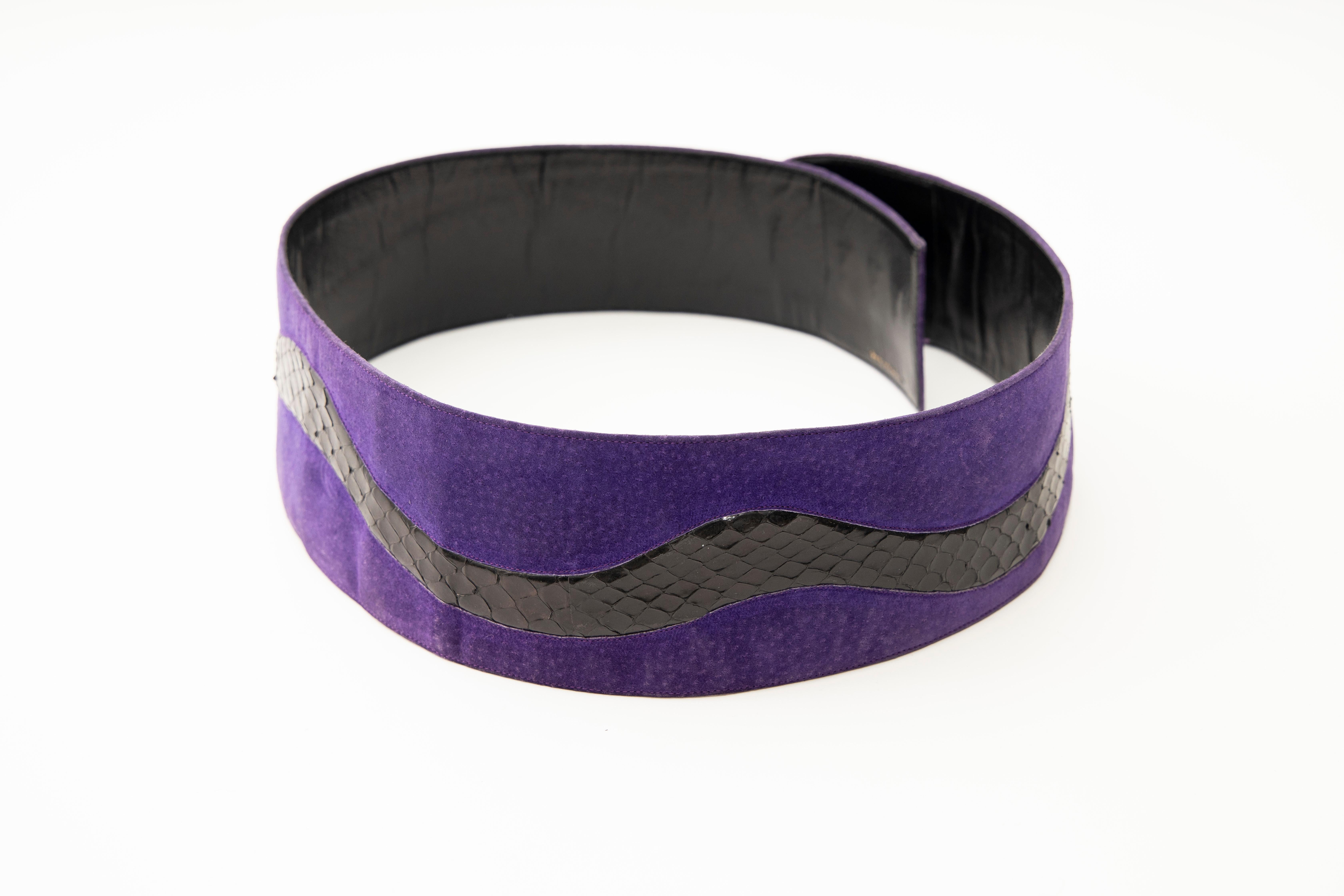 Emanuel Ungaro Purple Suede Belt With Black Snakeskin Trim, Circa: 1970's 1