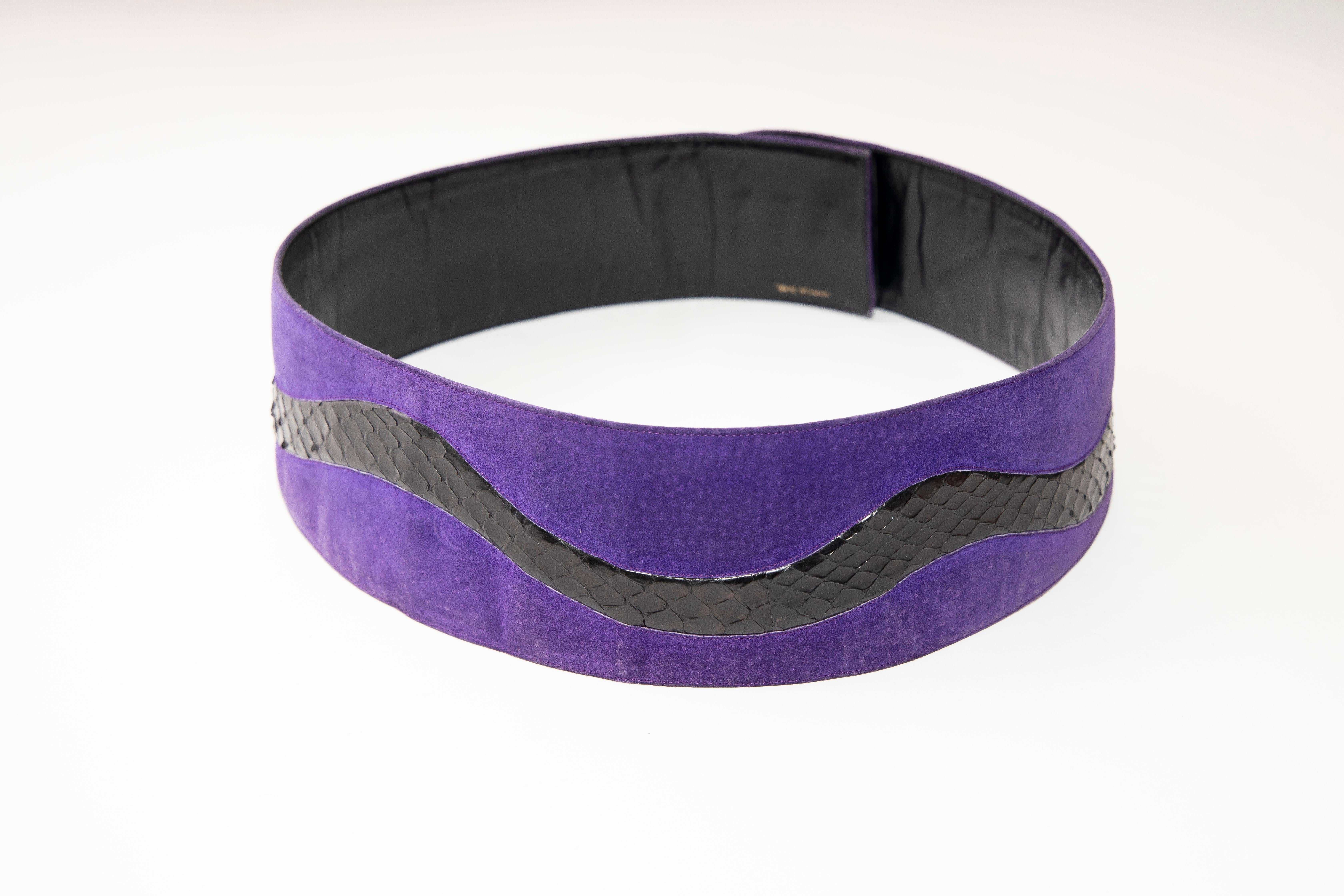 Emanuel Ungaro Purple Suede Belt With Black Snakeskin Trim, Circa: 1970's 2