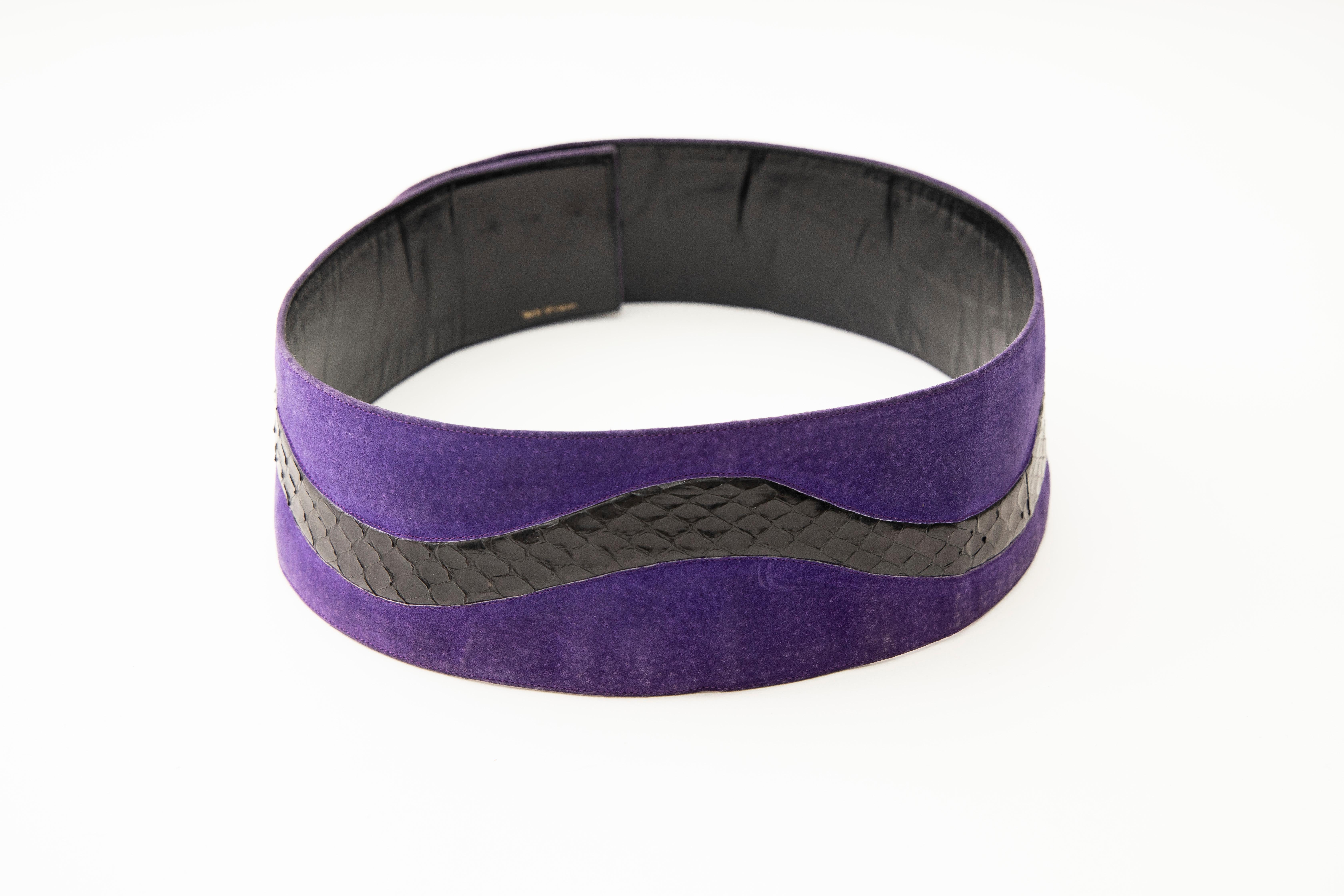 Emanuel Ungaro Purple Suede Belt With Black Snakeskin Trim, Circa: 1970's 3