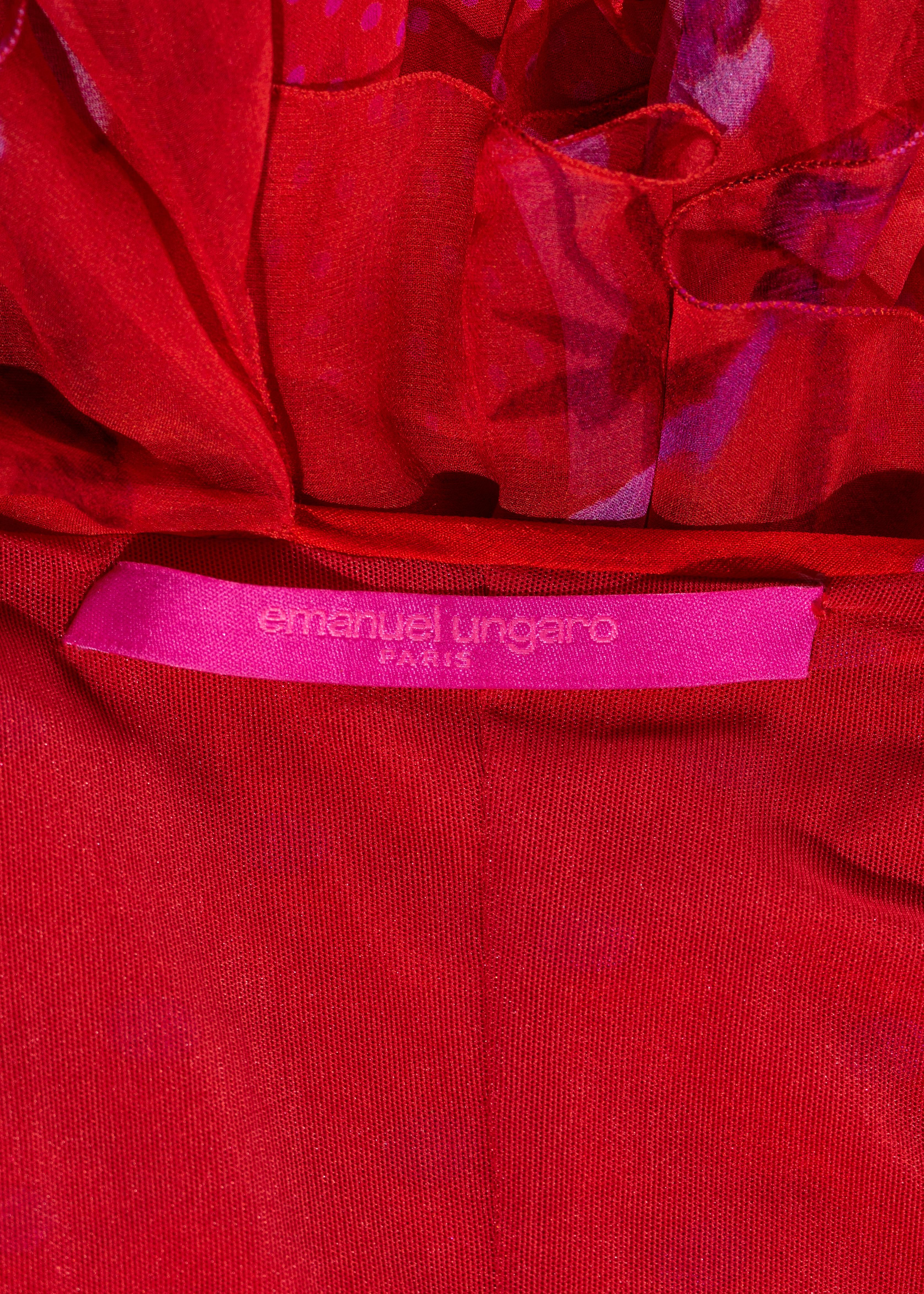 Emanuel Ungaro red and pink silk halter neck ruffled evening dress, ss 2003 5