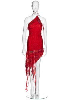 Emanuel Ungaro red and pink silk halter neck ruffled evening dress, ss 2003