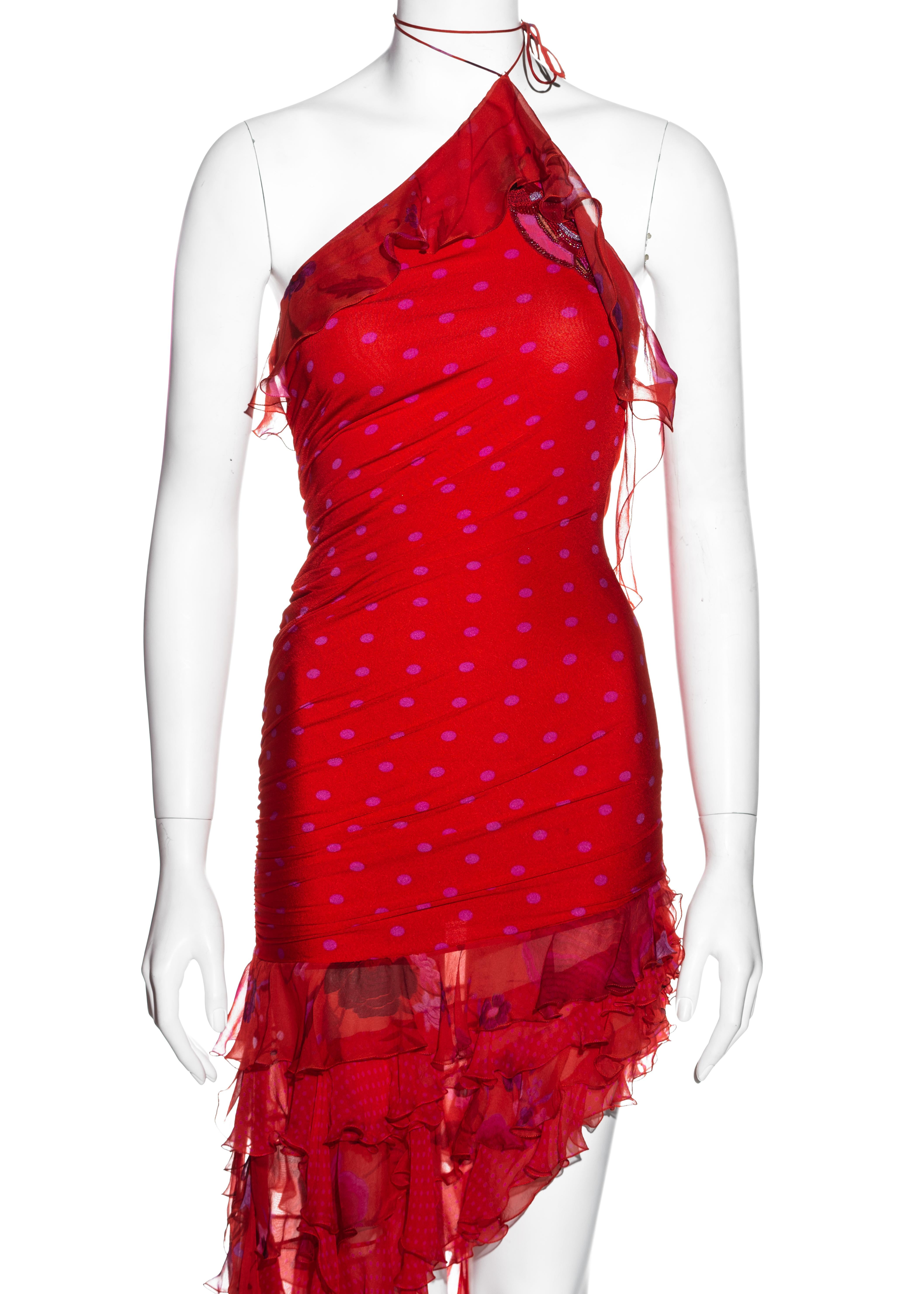 red silk halter dress