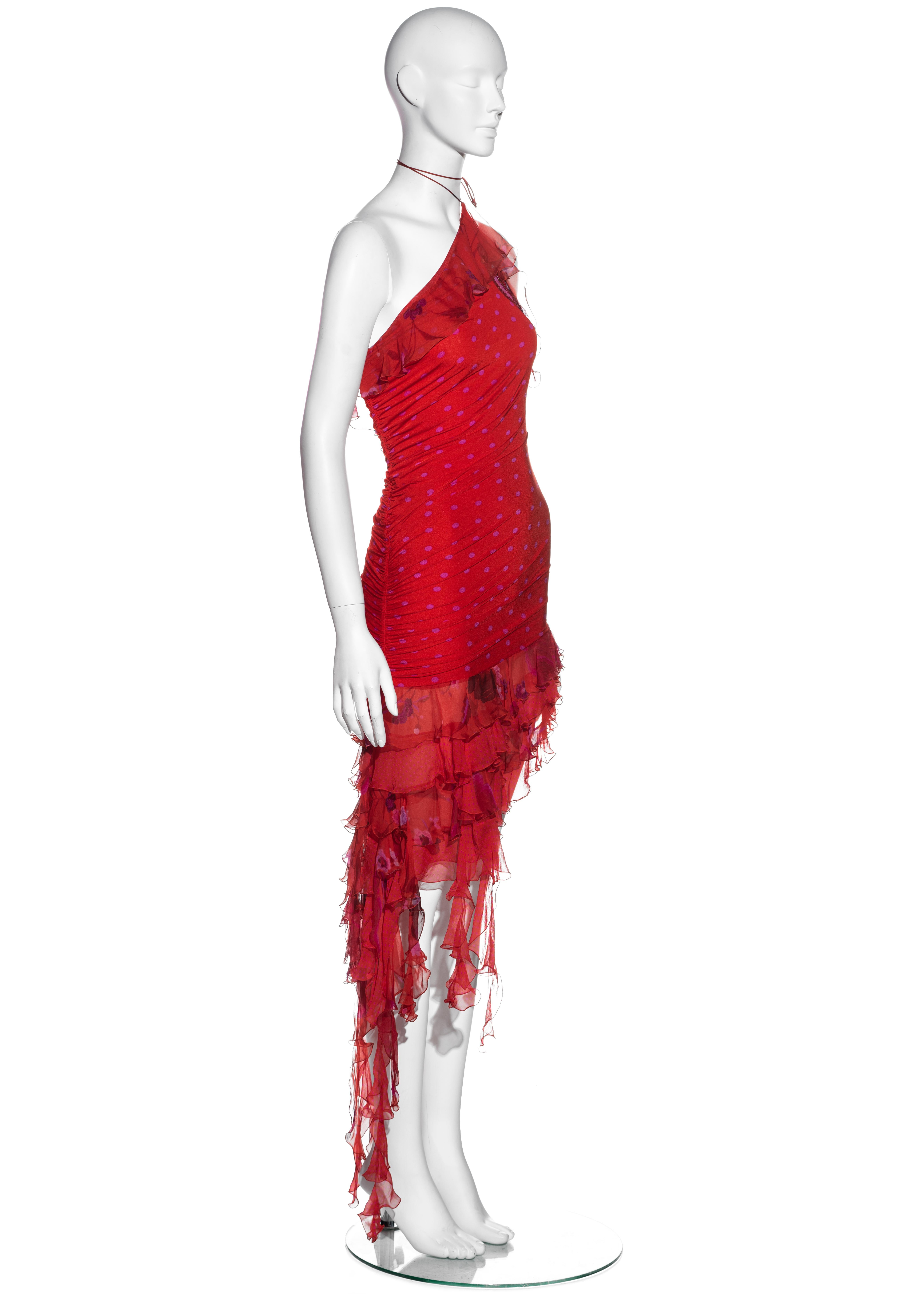 Emanuel Ungaro red and pink silk halter neck ruffled evening dress, ss 2003 2