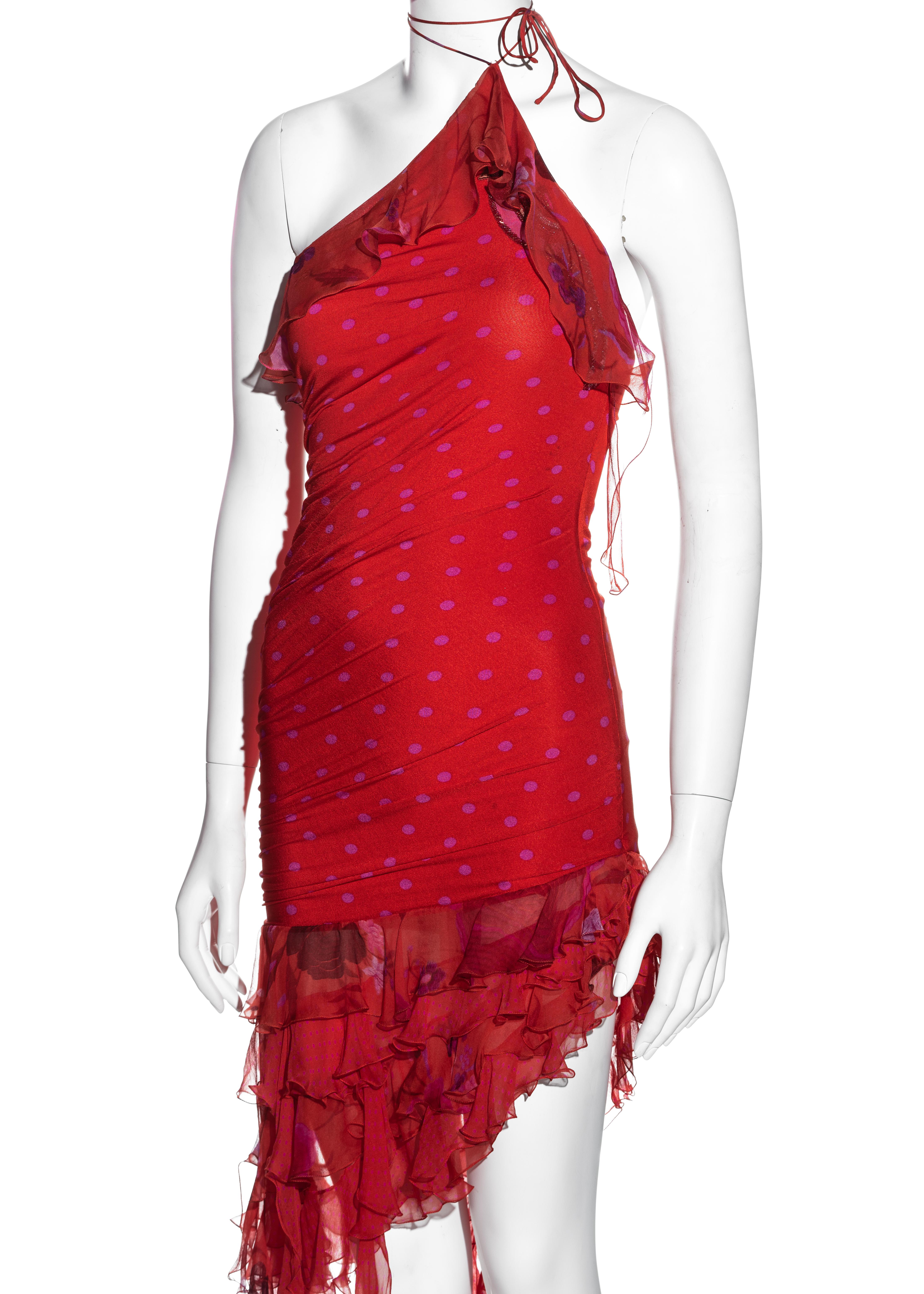 Emanuel Ungaro red and pink silk halter neck ruffled evening dress, ss 2003 3