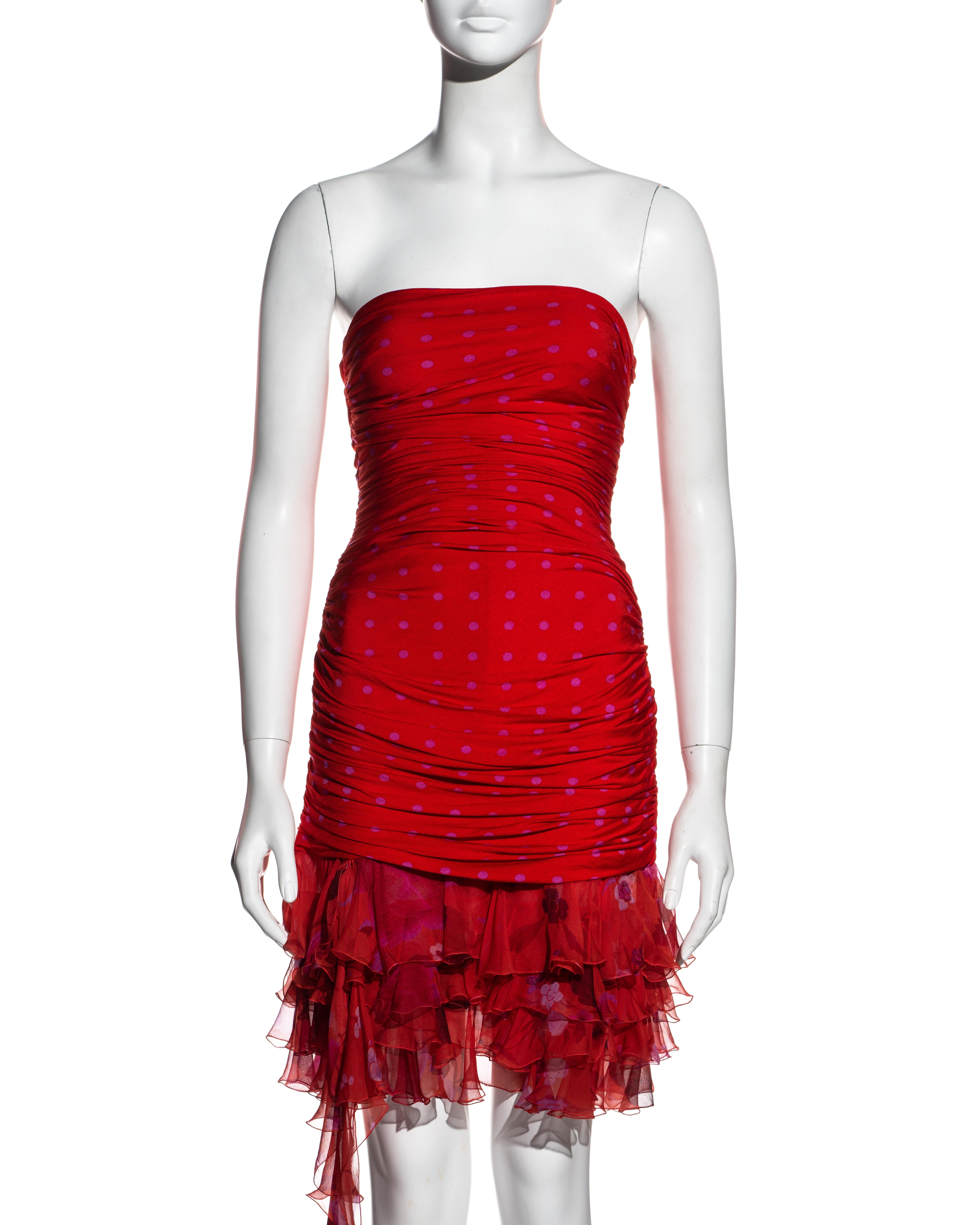 Emanuel Ungaro red and pink strapless mini dress and infinity scarf, ss 2003 In Excellent Condition In London, GB