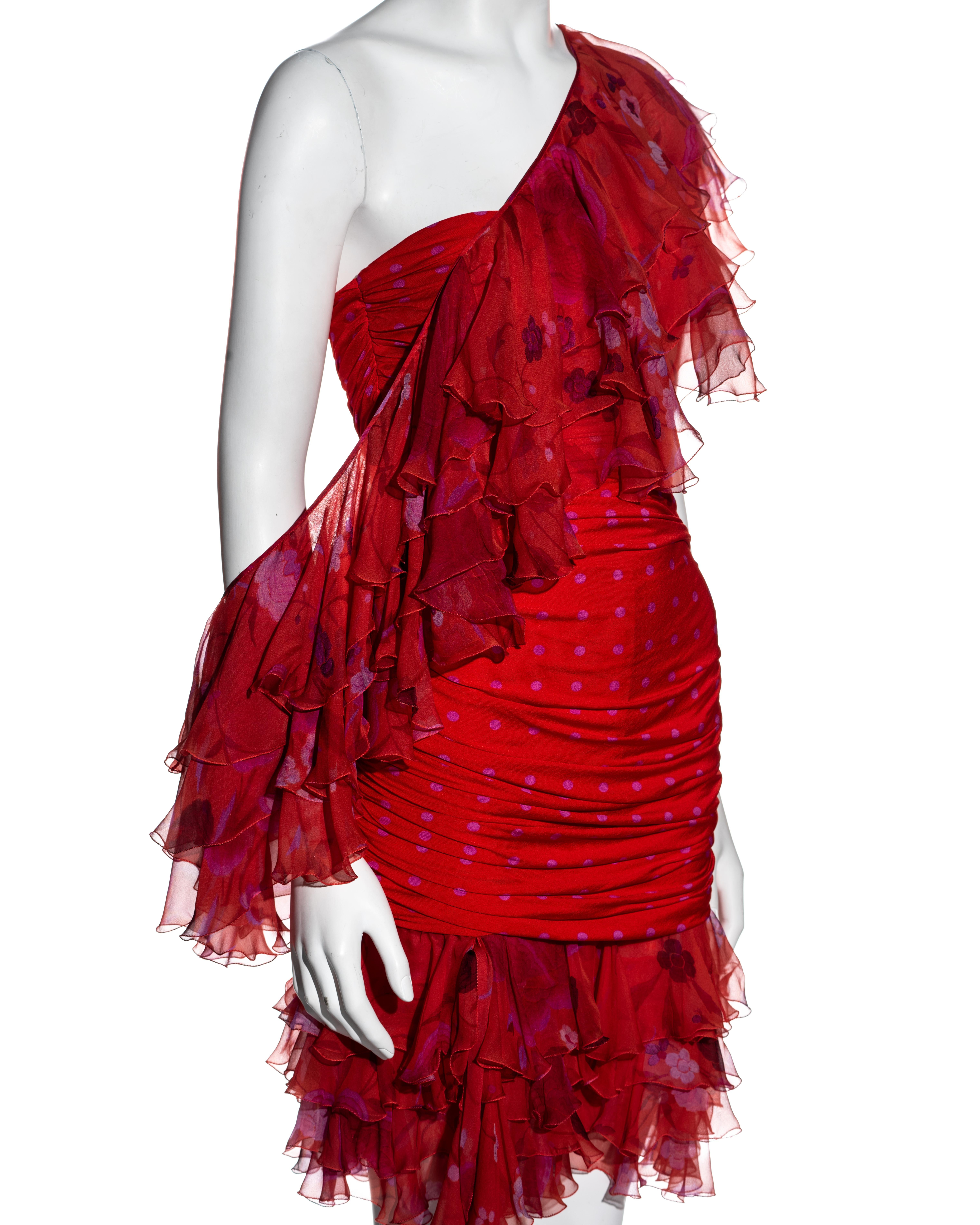 Women's Emanuel Ungaro red and pink strapless mini dress and infinity scarf, ss 2003