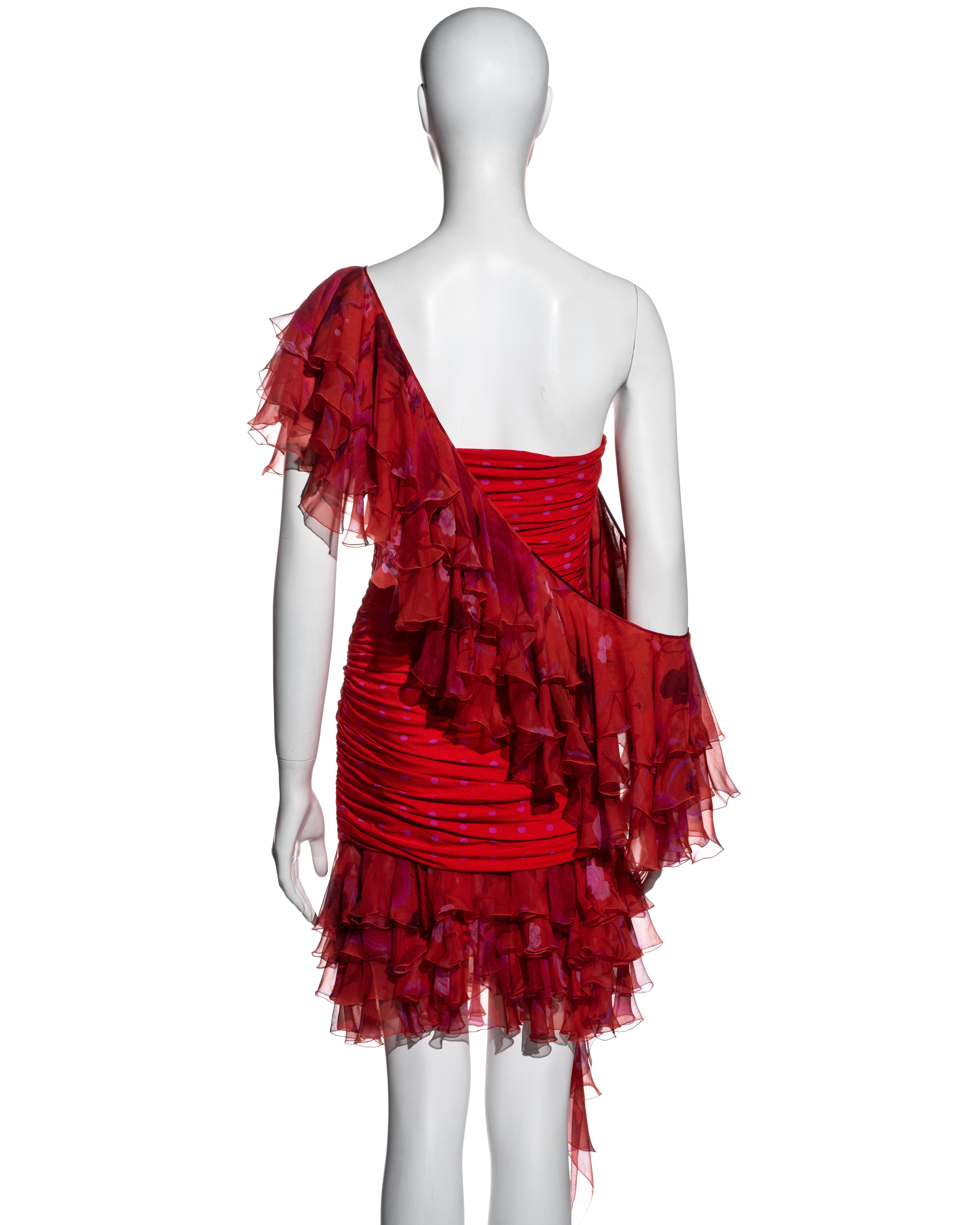 Emanuel Ungaro red and pink strapless mini dress and infinity scarf, ss 2003 2