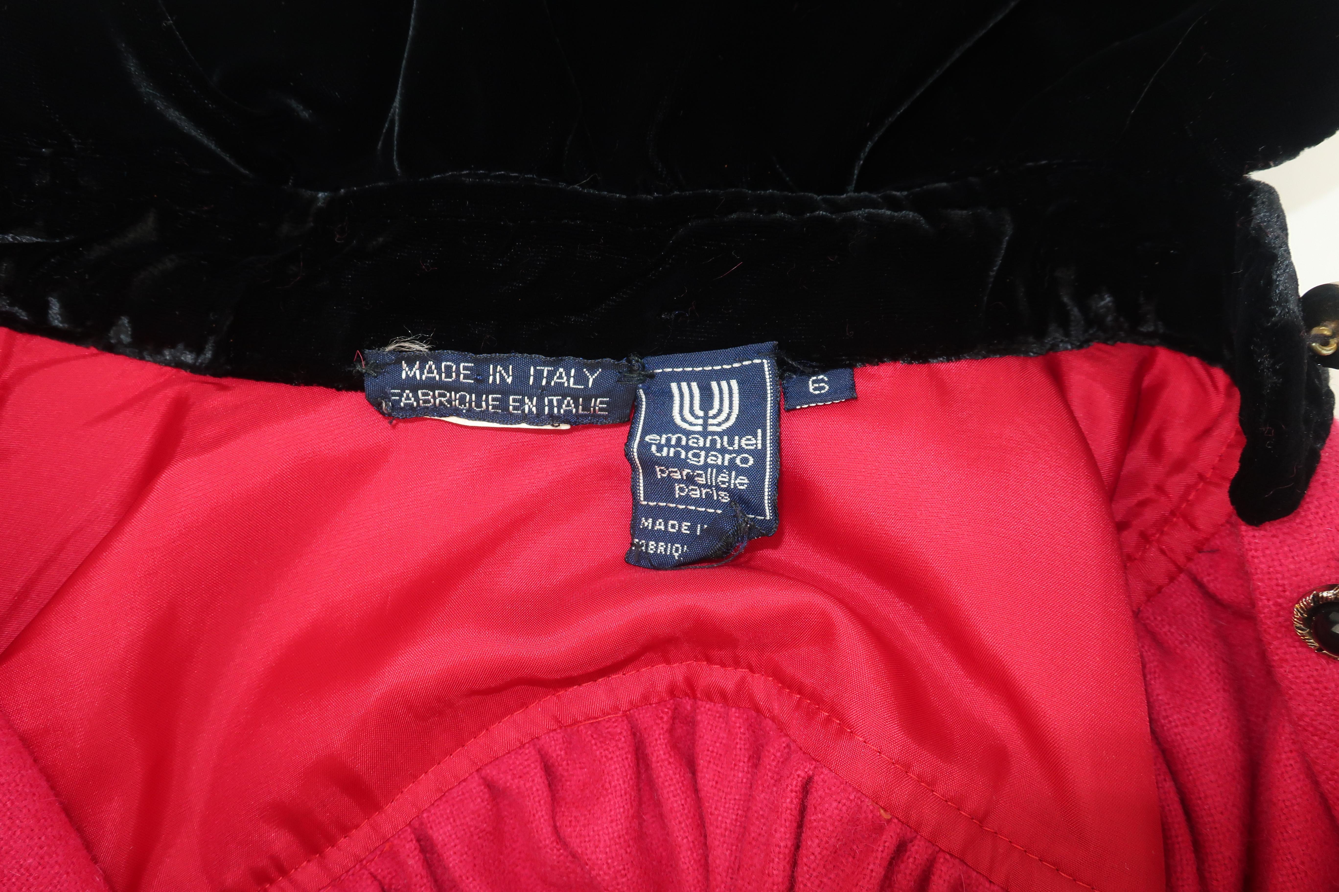Emanuel Ungaro Red Wool and Black Velvet Top, 1980's For Sale at 1stDibs