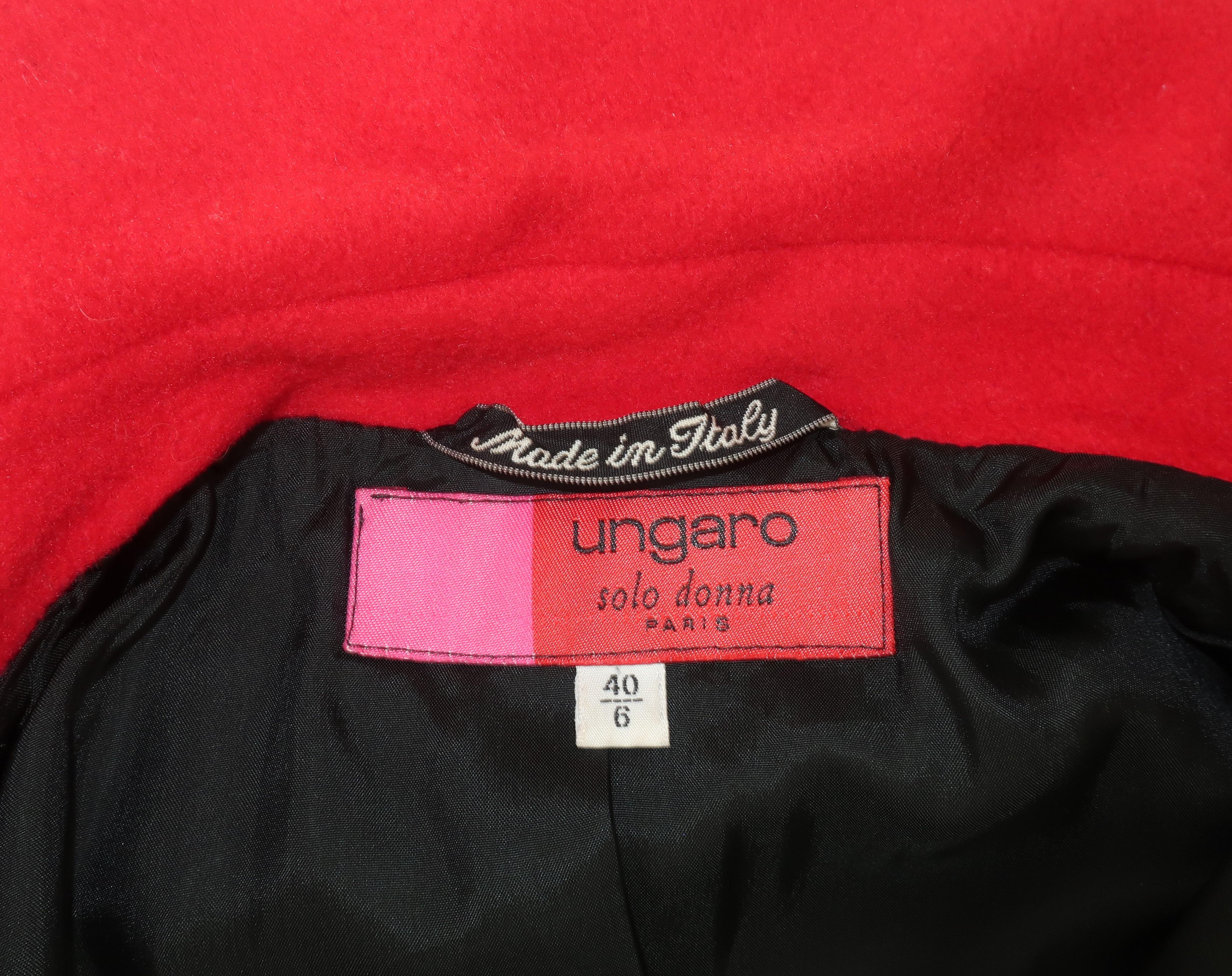 Emanuel Ungaro Red Wool Car Coat With Black Tassels, 1980's 4