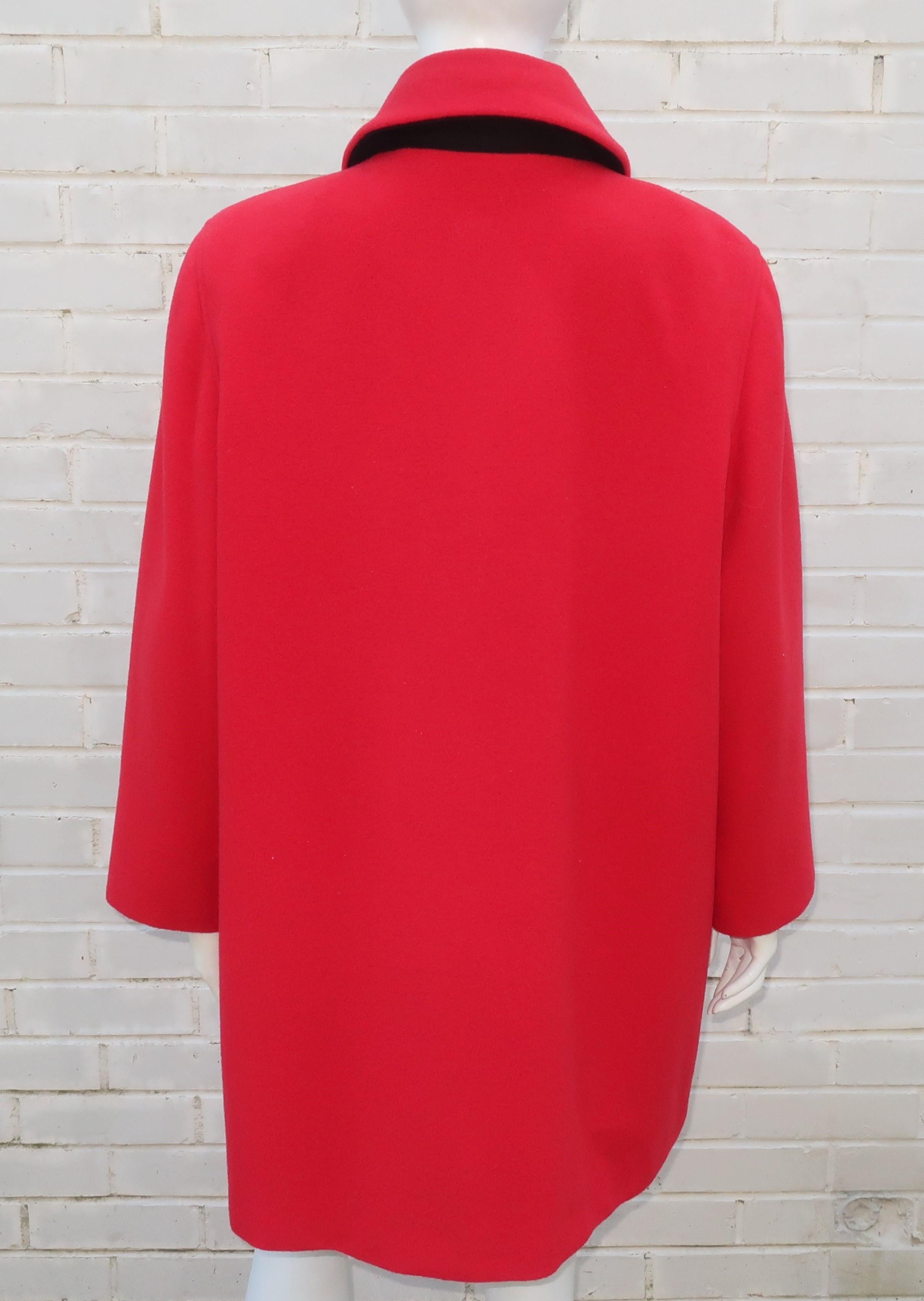 Emanuel Ungaro Red Wool Car Coat With Black Tassels, 1980's 3