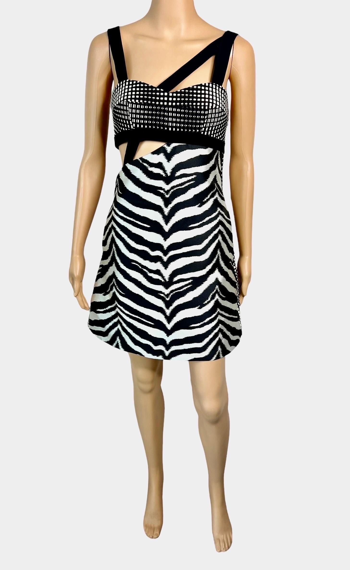 Women's Emanuel Ungaro Resort 2015 Runway Cutout Bra Zebra Mini Dress For Sale
