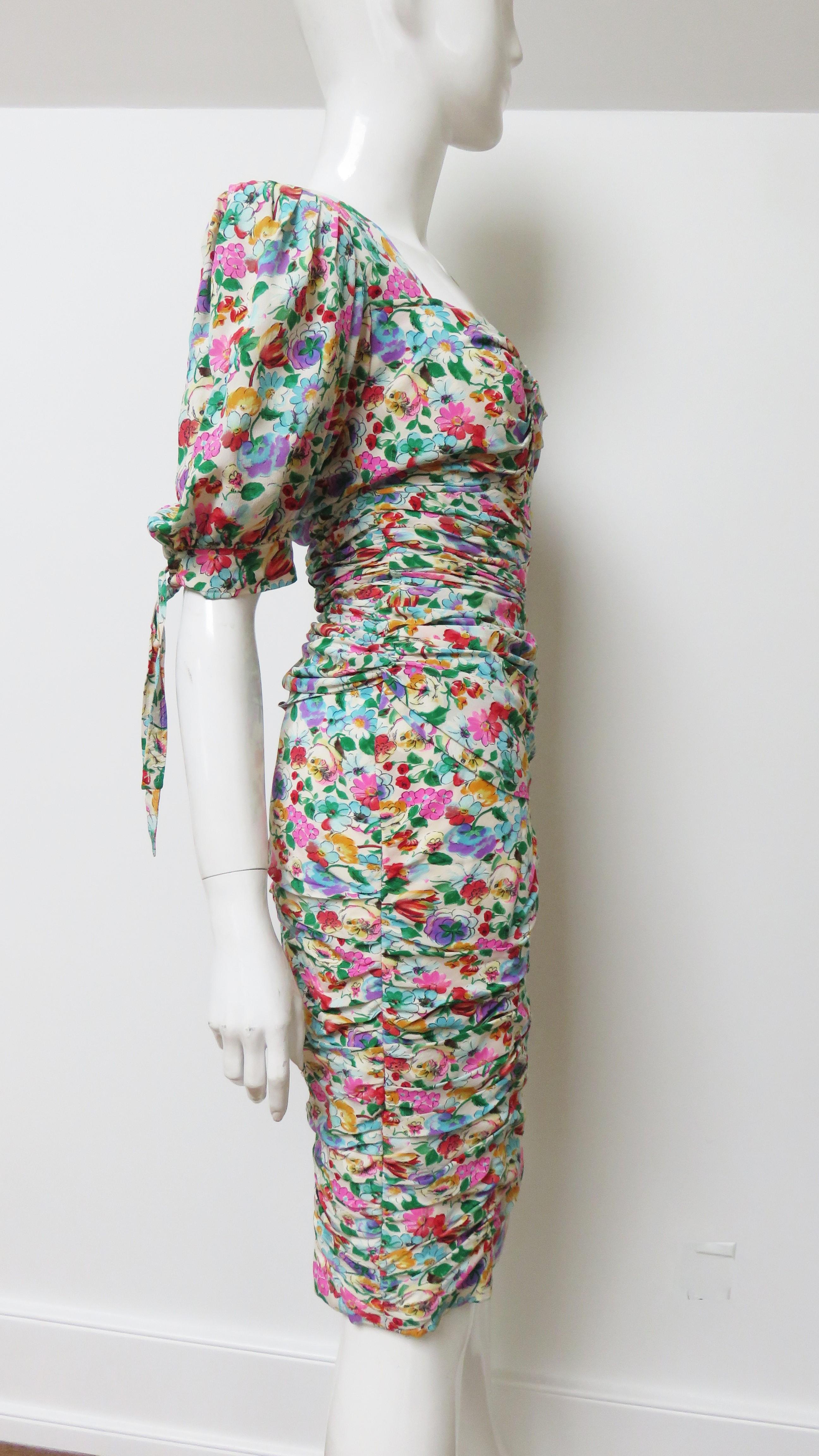 Emanuel Ungaro Ruched  Dress with Back Cut out 1980s For Sale 6