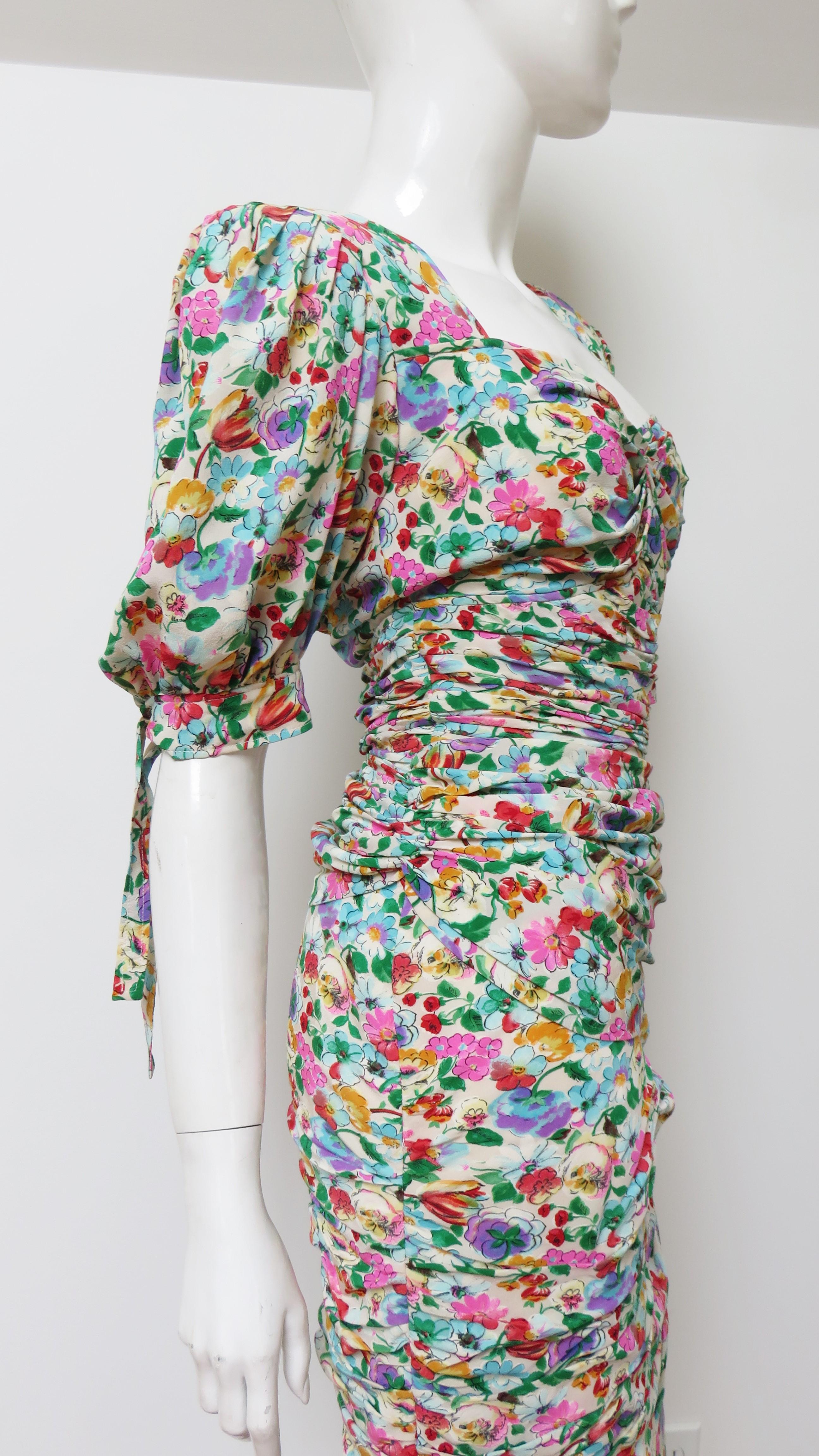Emanuel Ungaro Ruched  Dress with Back Cut out 1980s For Sale 7