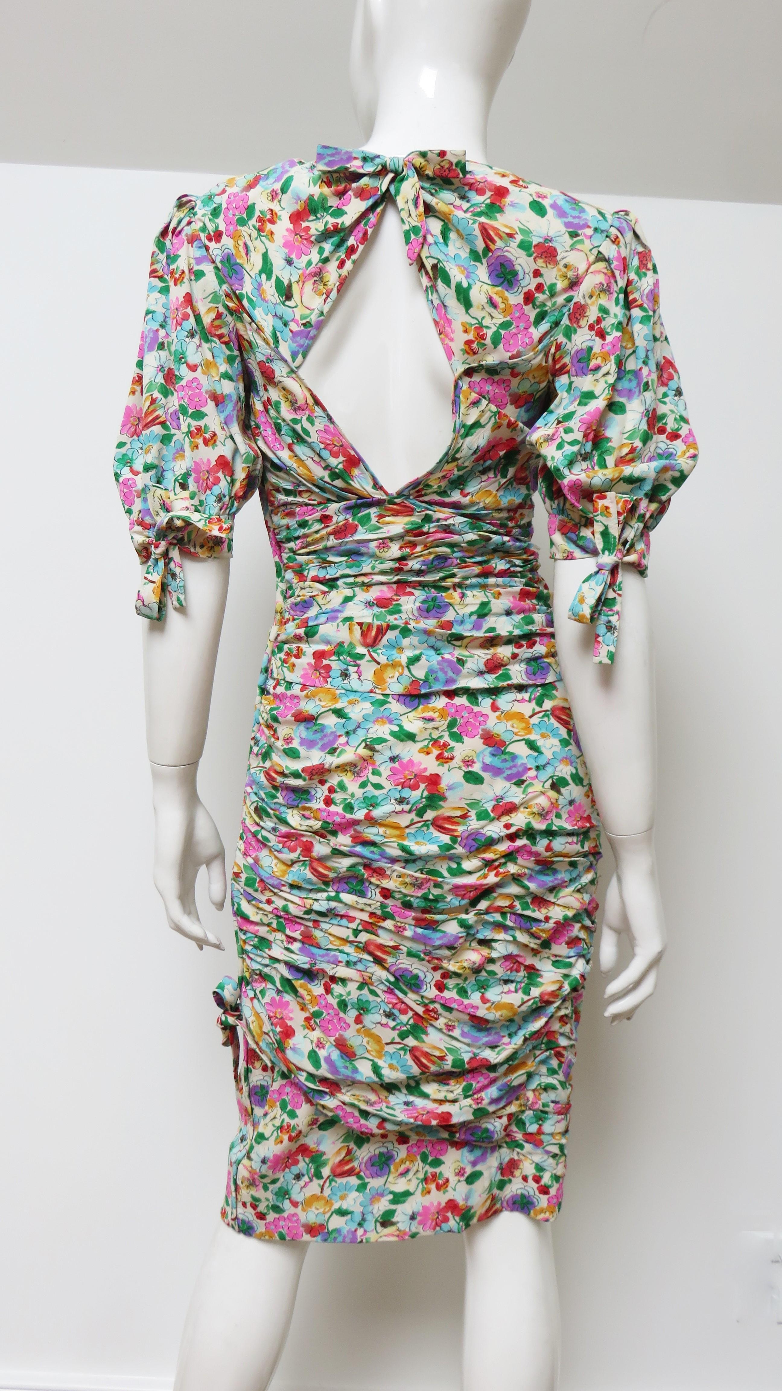 Emanuel Ungaro Ruched  Dress with Back Cut out 1980s For Sale 8
