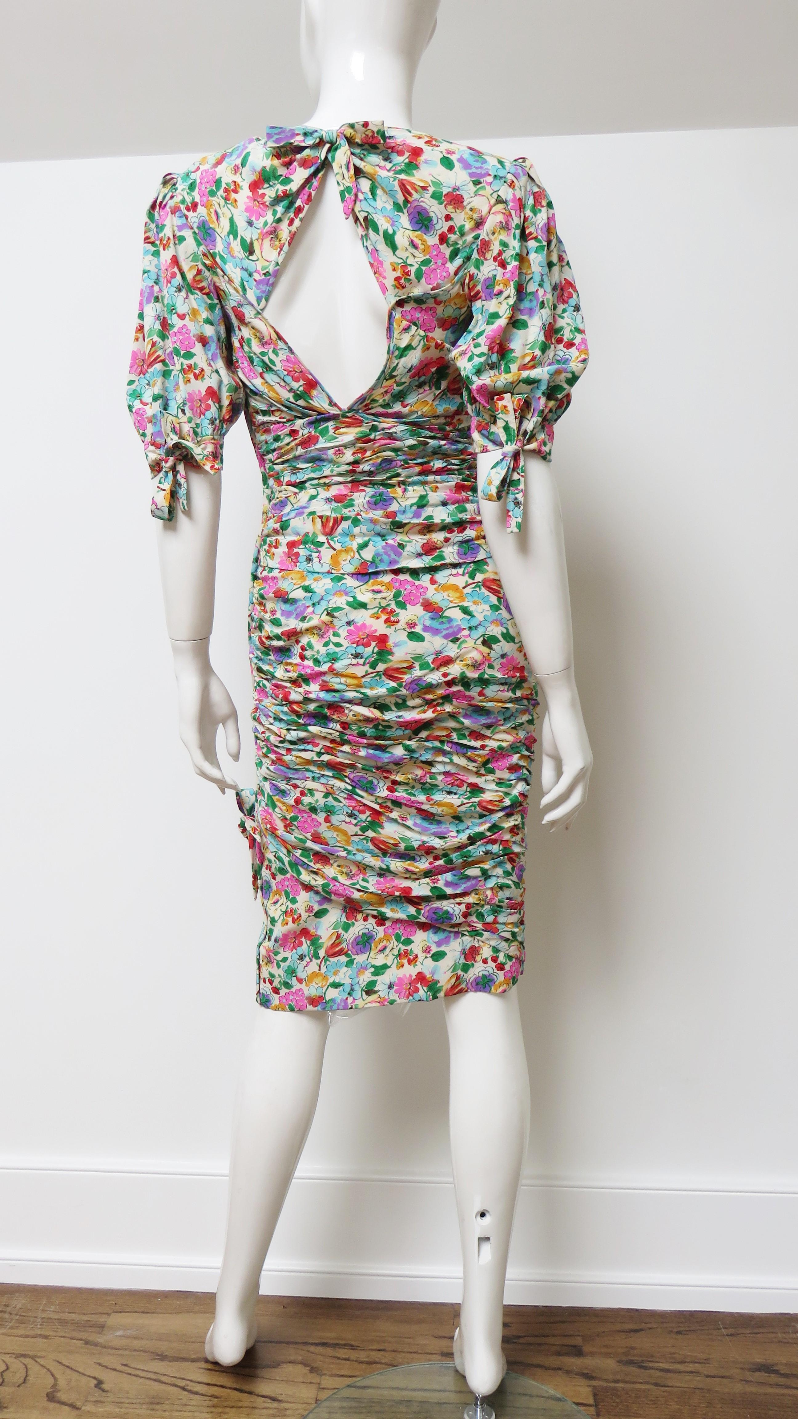 Emanuel Ungaro Ruched  Dress with Back Cut out 1980s For Sale 11
