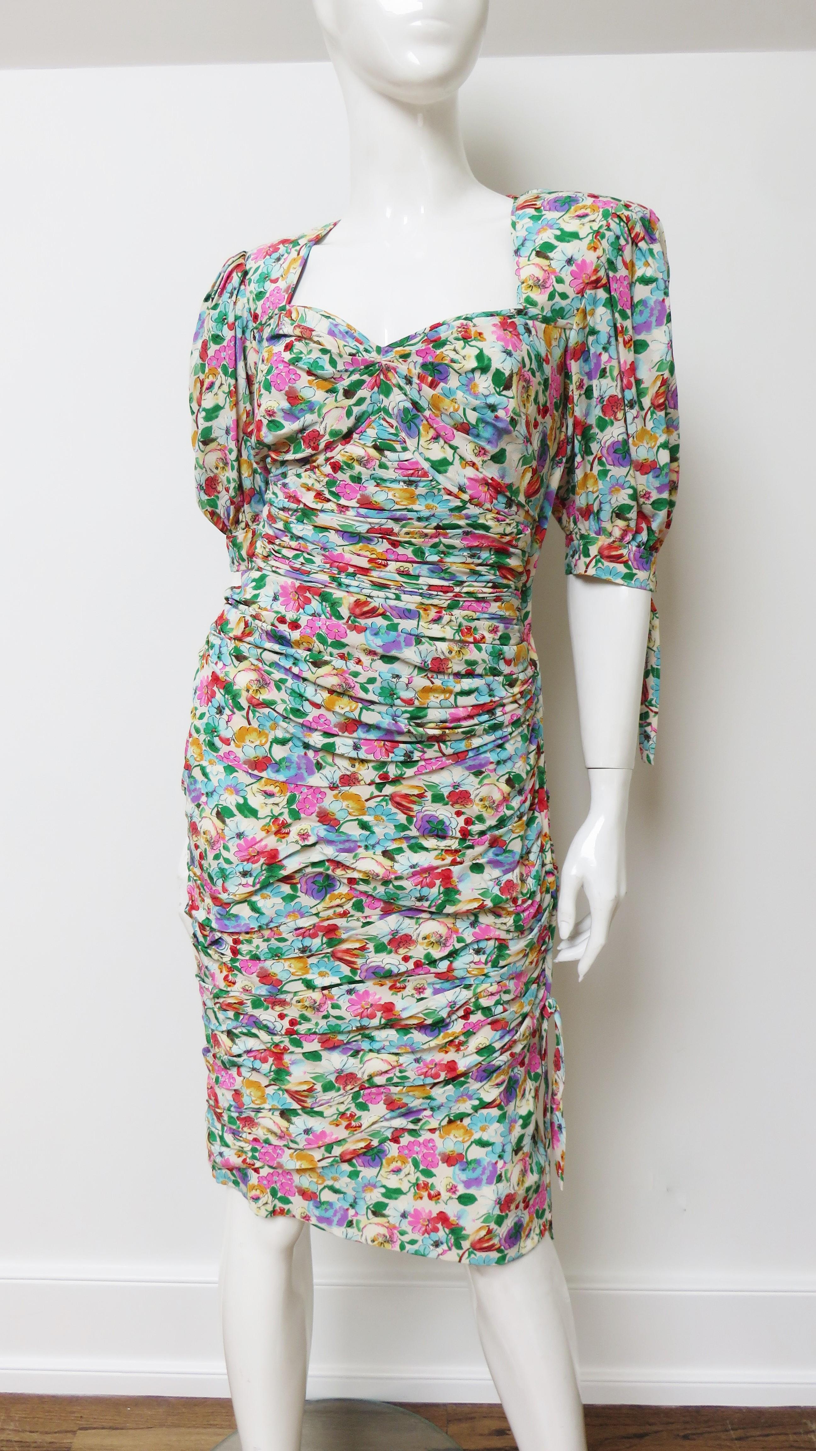 Emanuel Ungaro Ruched  Dress with Back Cut out 1980s In Excellent Condition For Sale In Water Mill, NY