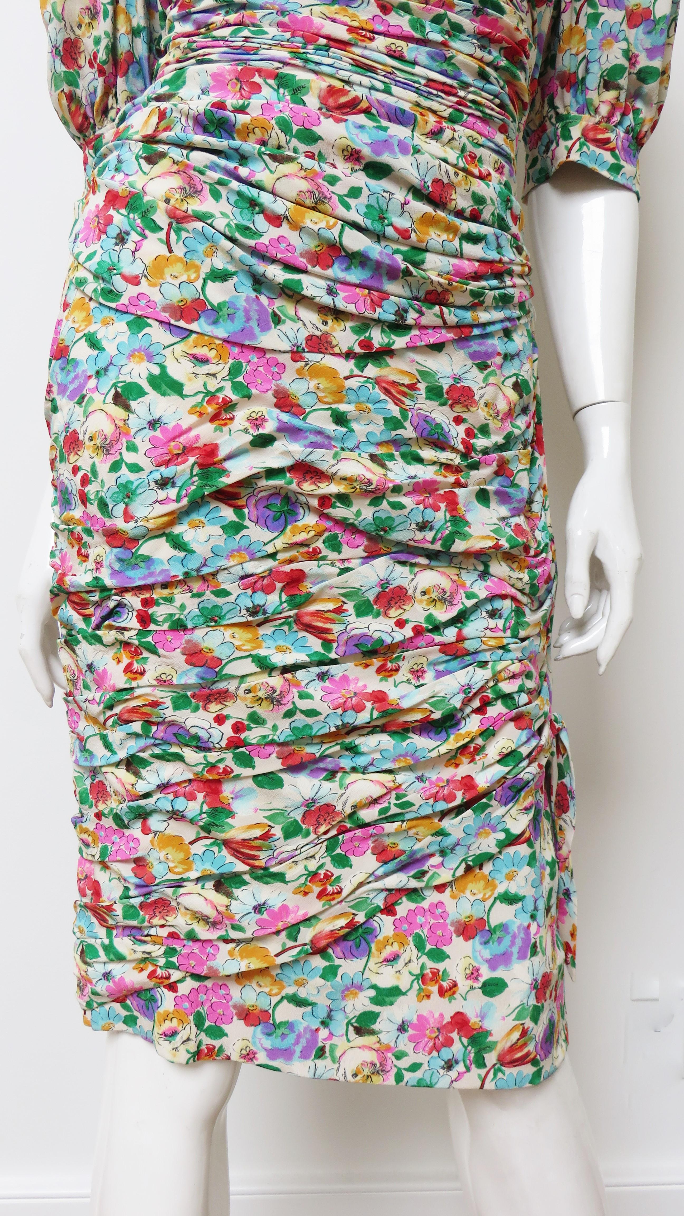 Emanuel Ungaro Ruched  Dress with Back Cut out 1980s For Sale 2