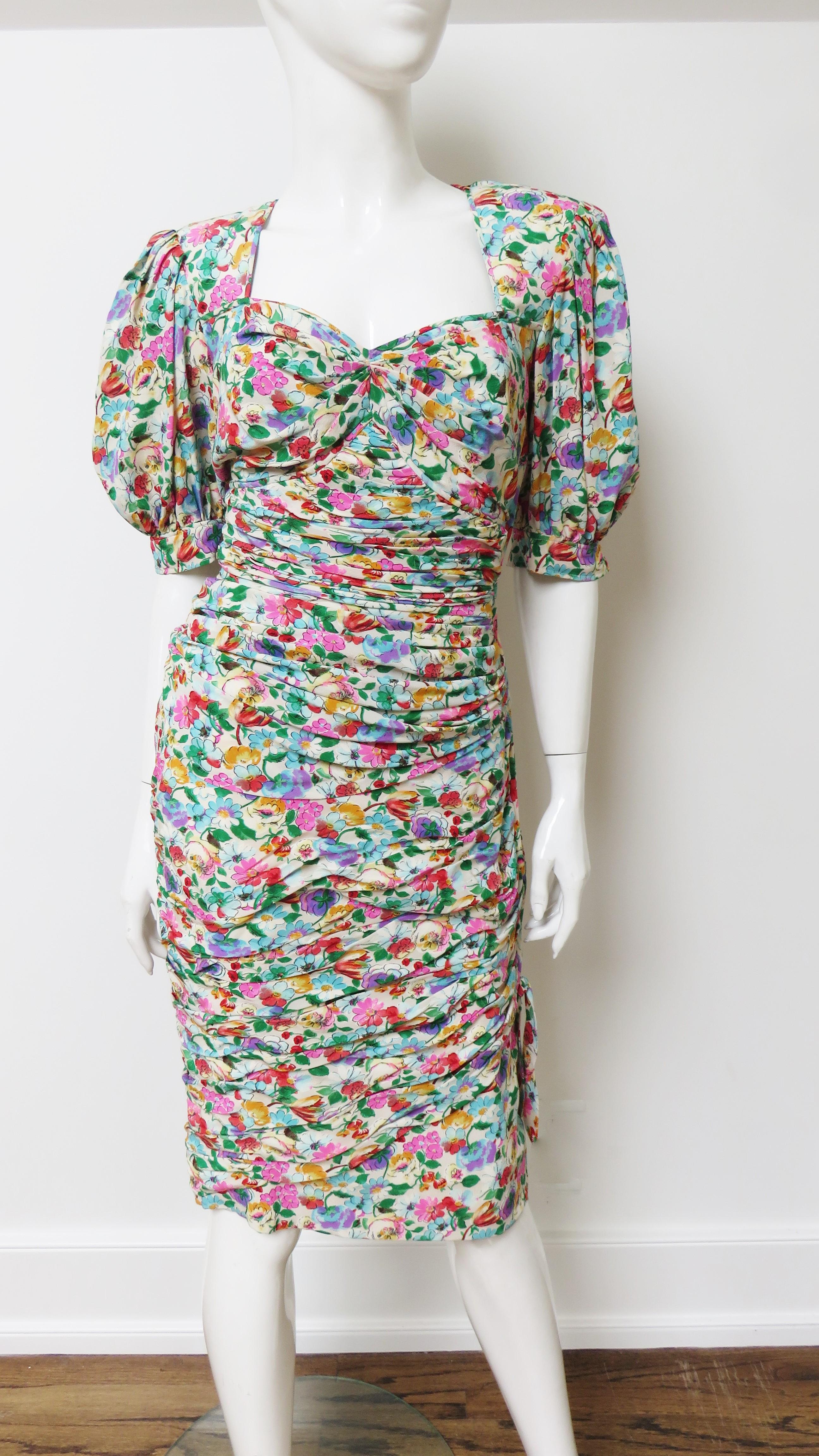 Emanuel Ungaro Ruched  Dress with Back Cut out 1980s For Sale 3