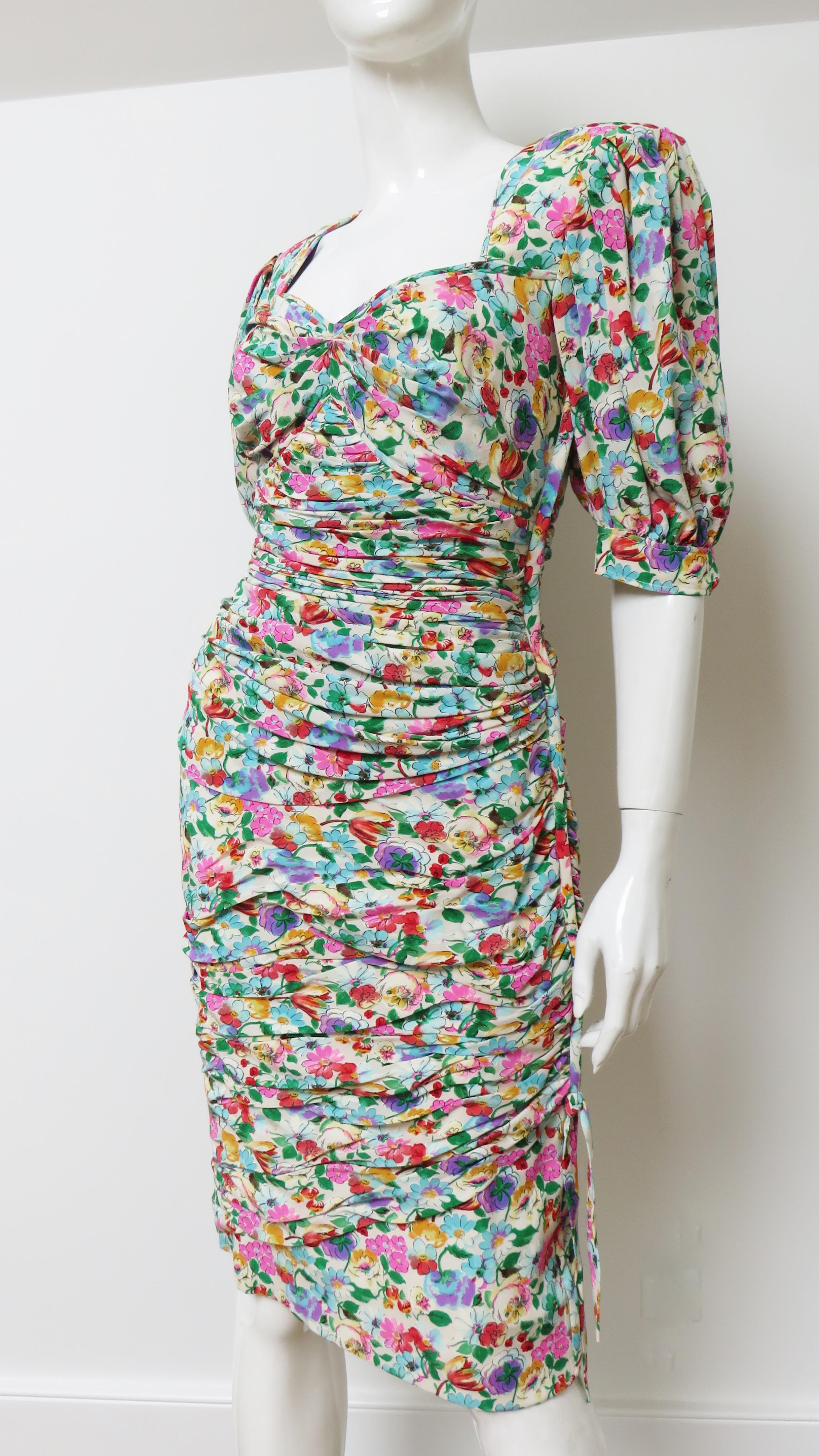 Emanuel Ungaro Ruched  Dress with Back Cut out 1980s For Sale 4