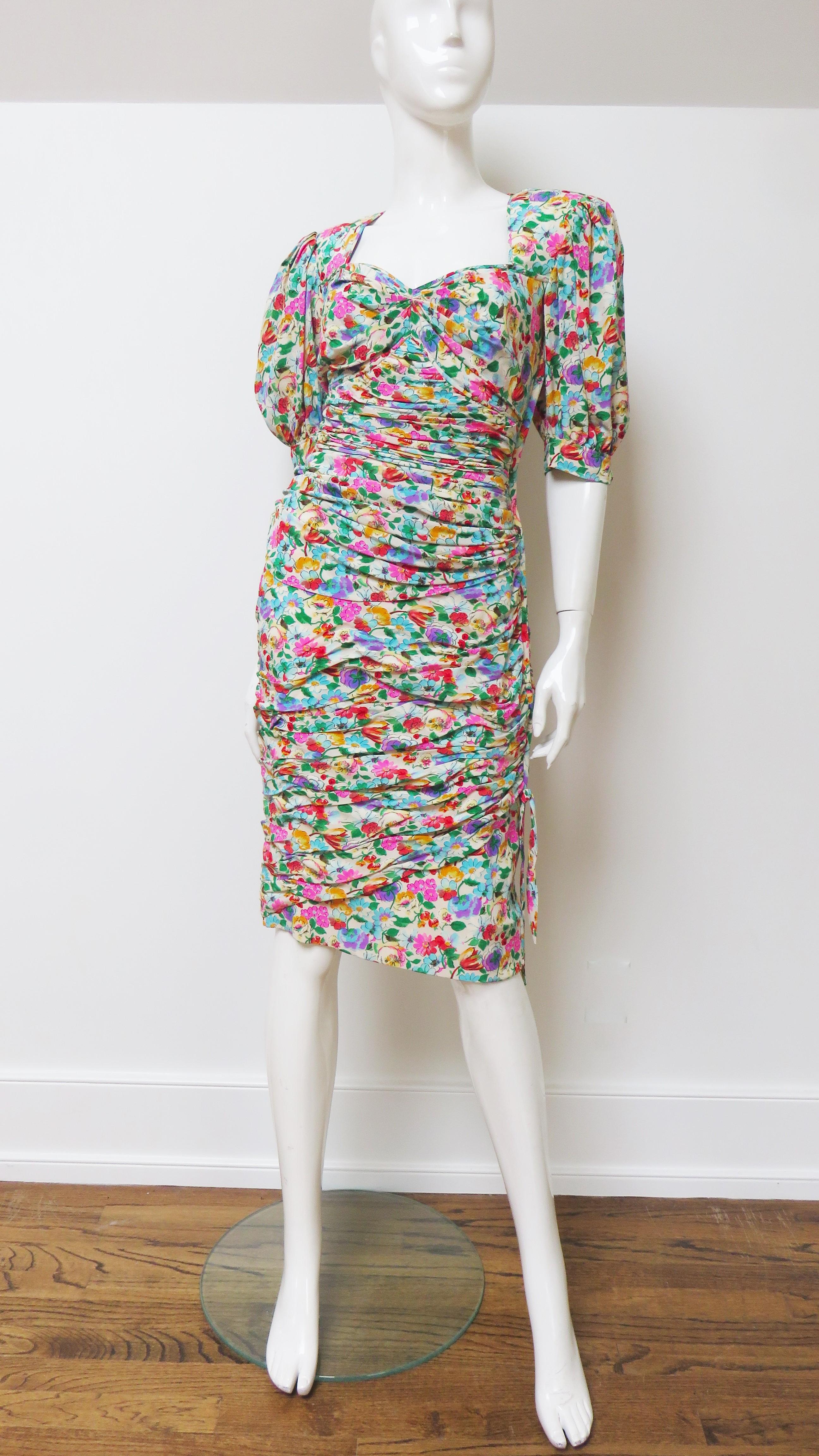 Emanuel Ungaro Ruched  Dress with Back Cut out 1980s For Sale 5