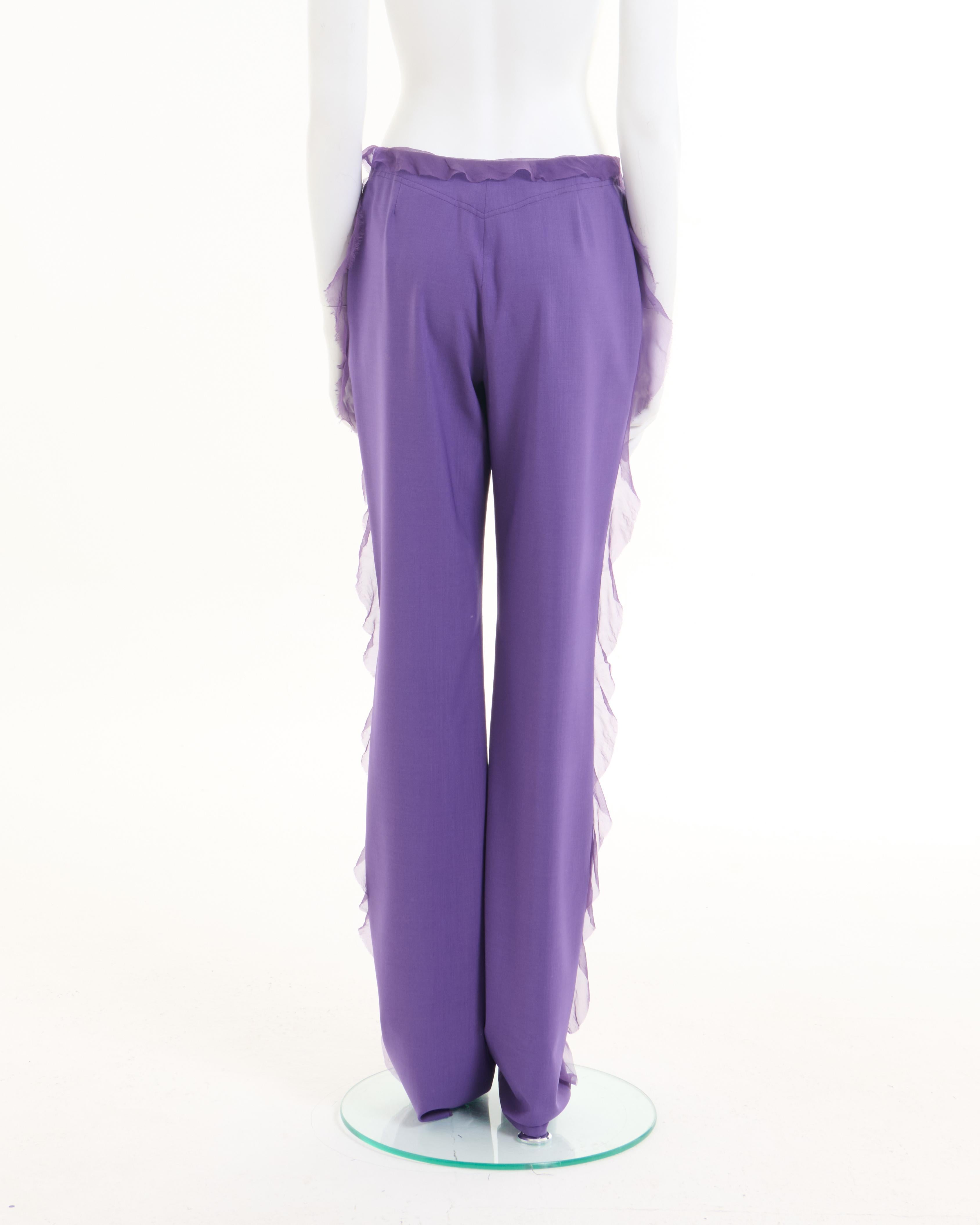 Women's Emanuel Ungaro S/S 2001 Purple Silk Chiffon Pants For Sale