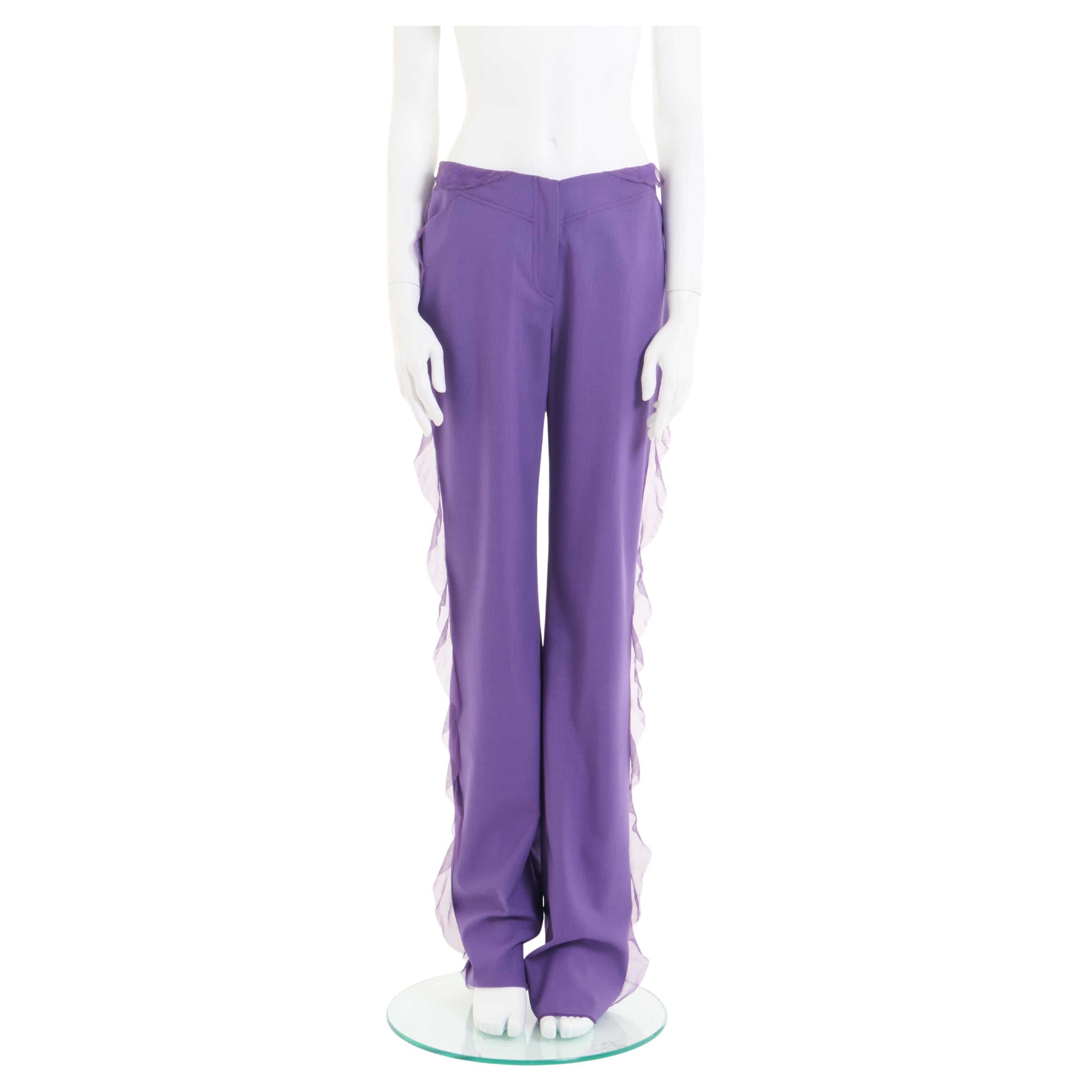 Emanuel Ungaro S/S 2001 Purple Silk Chiffon Pants For Sale