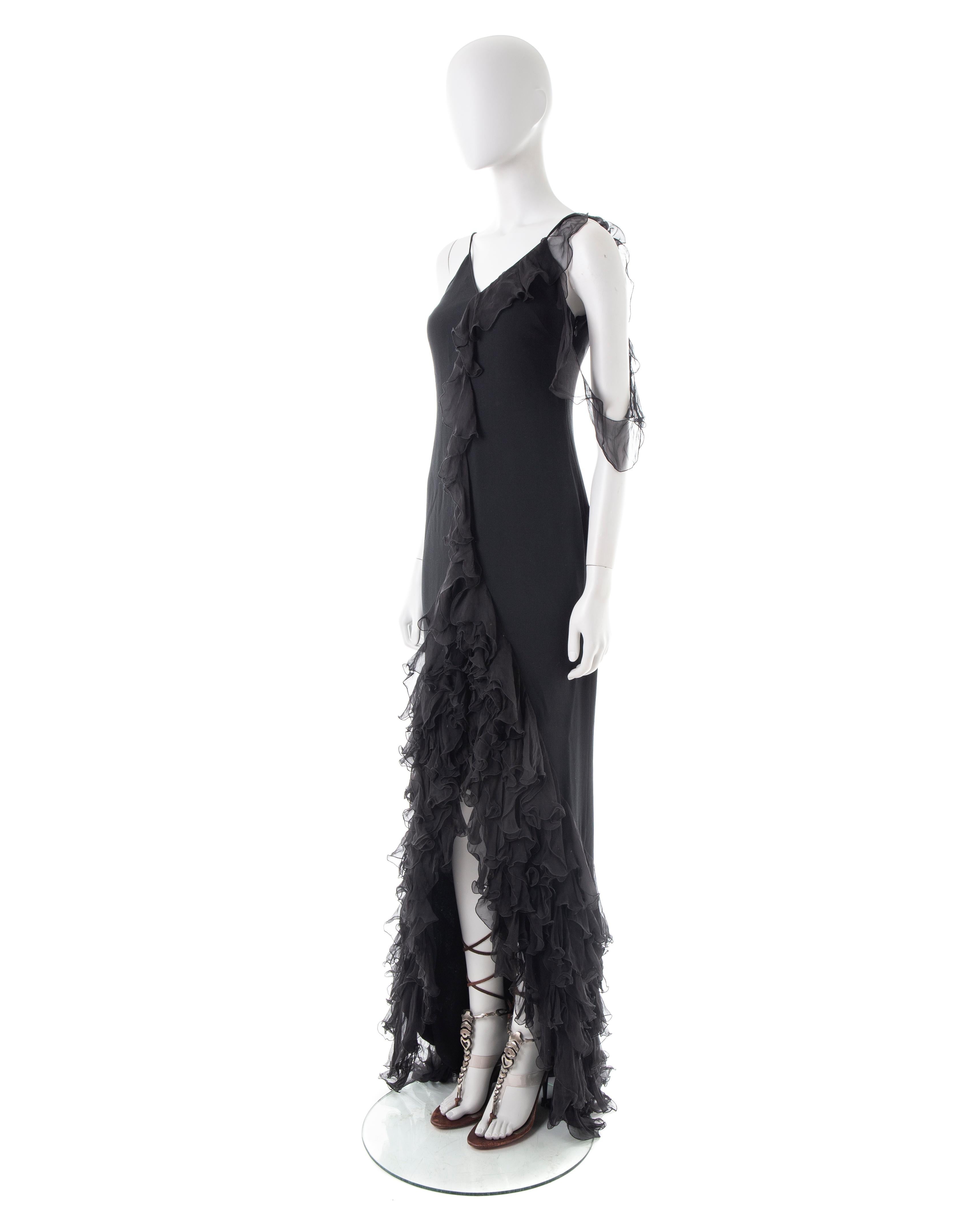 Emanuel Ungaro S/S 2003 black silk ruffled evening dress In Excellent Condition In Rome, IT