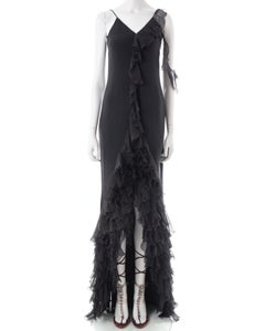 Emanuel Ungaro S/S 2003 black silk ruffled evening dress