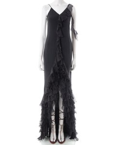 Abito da sera con volant in seta nera Emanuel Ungaro P/E 2003