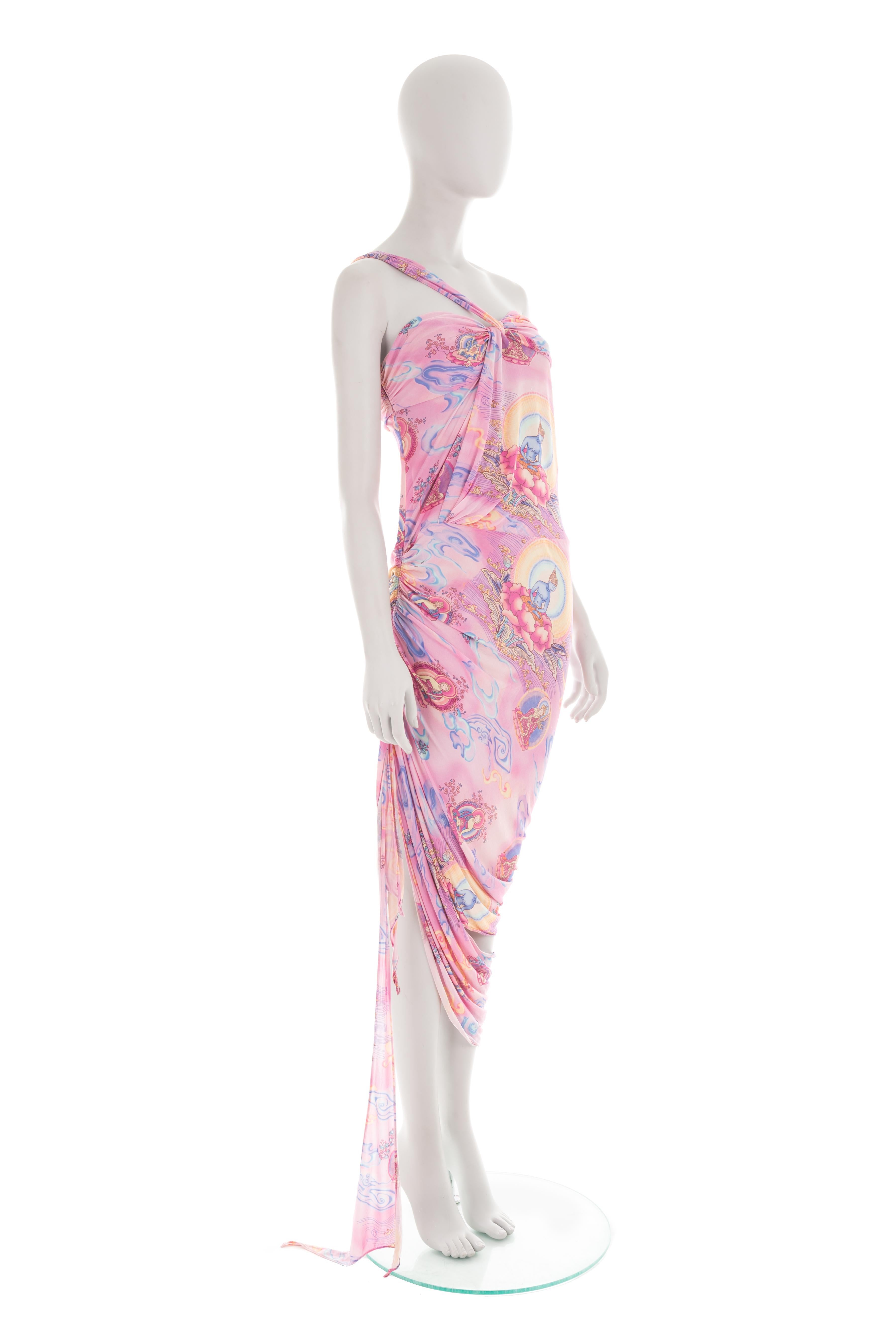 Women's Emanuel Ungaro S/S 2004 pink “Shiva” print draped cut-out dress For Sale