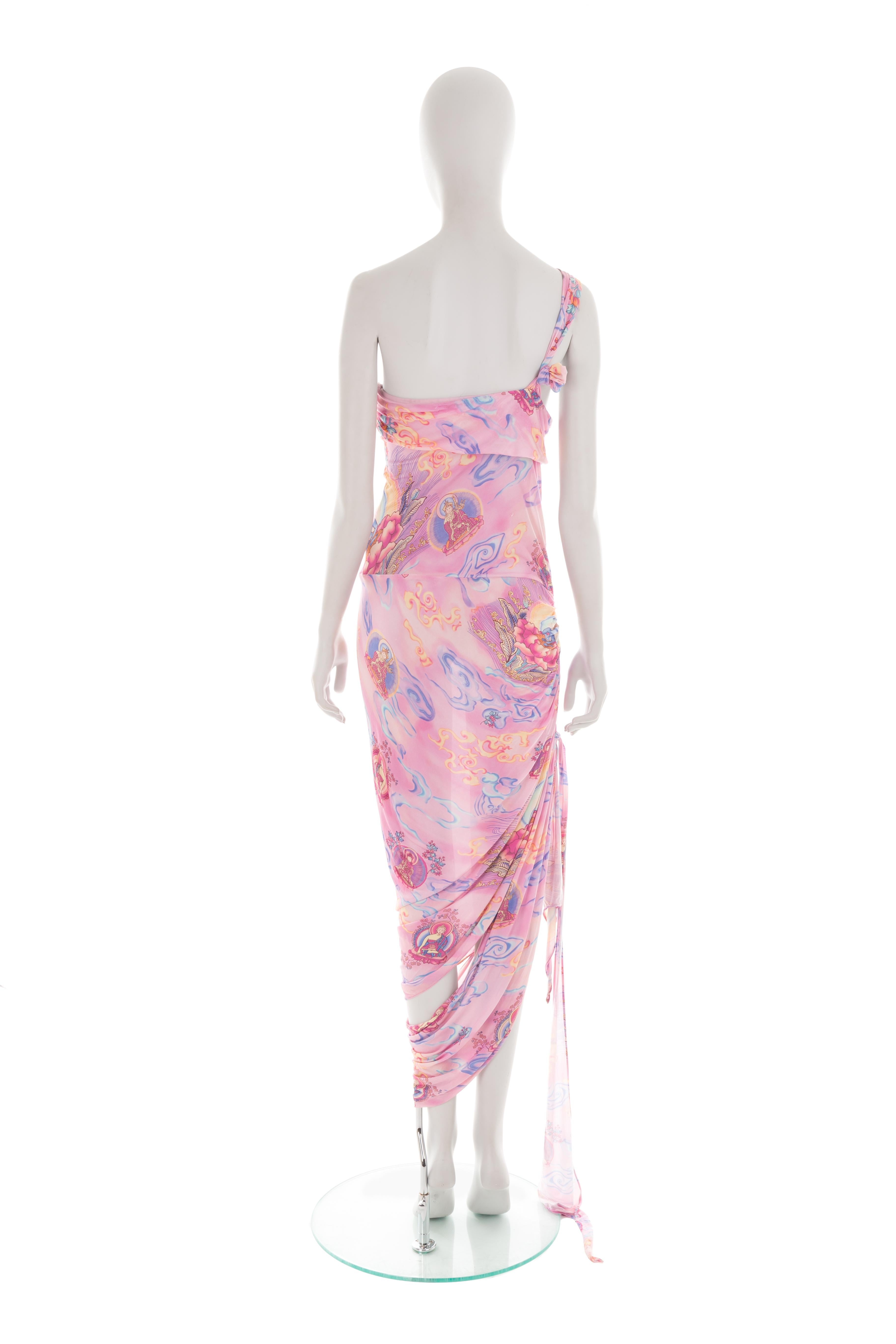 Emanuel Ungaro S/S 2004 pink “Shiva” print draped cut-out dress For Sale 4