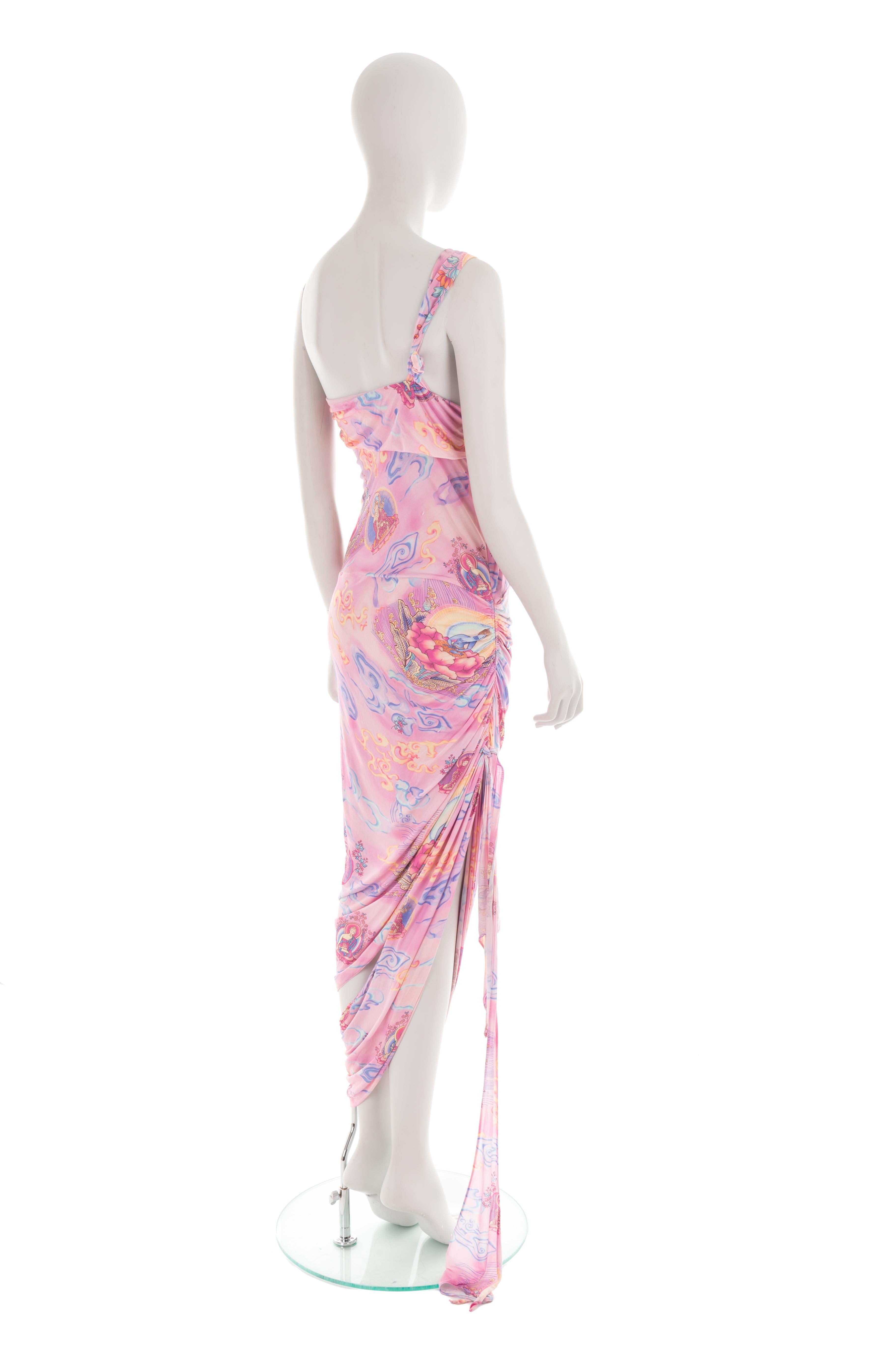 Emanuel Ungaro S/S 2004 pink “Shiva” print draped cut-out dress For Sale 2