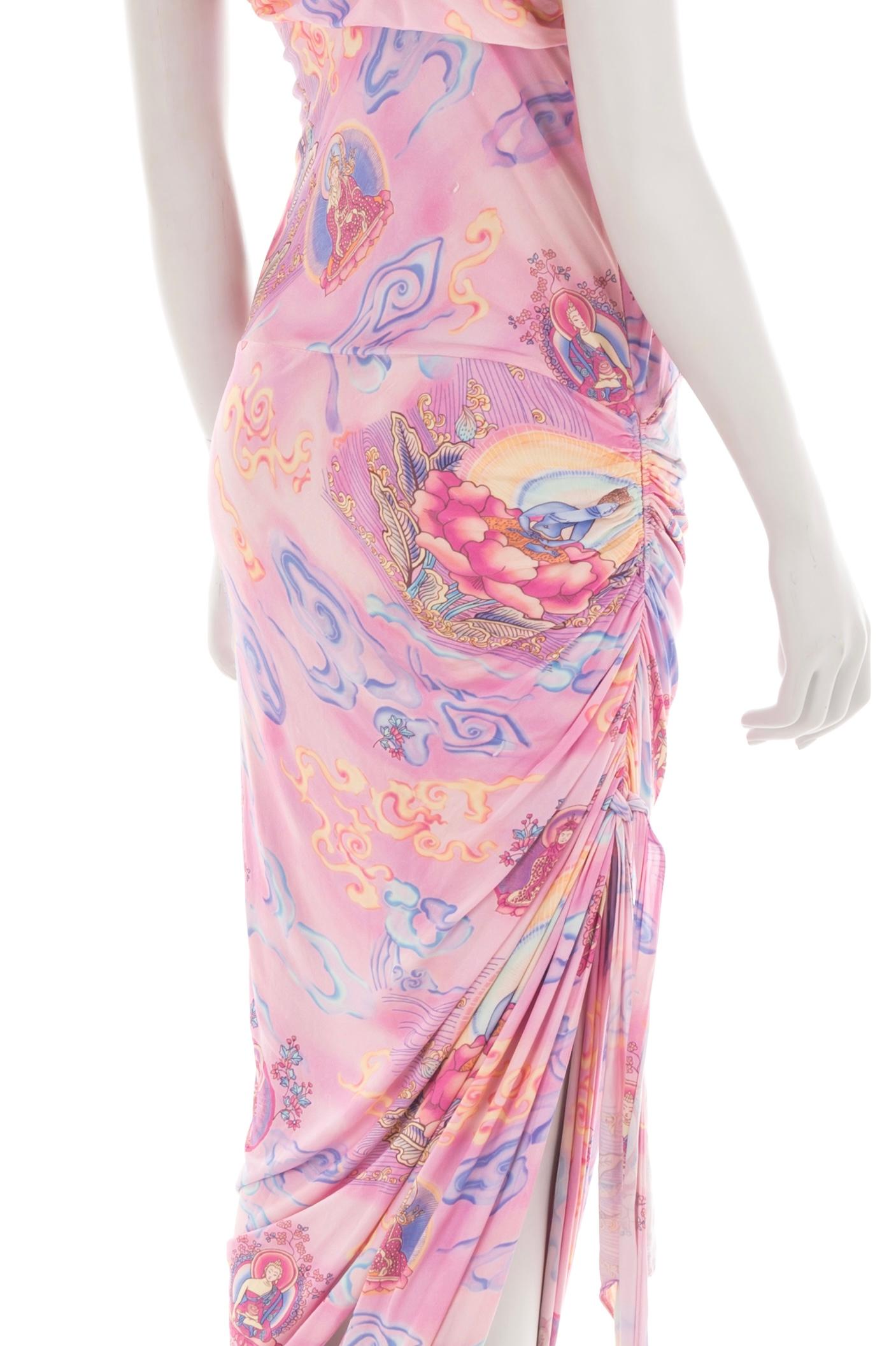 Emanuel Ungaro S/S 2004 pink “Shiva” print draped cut-out dress For Sale 3