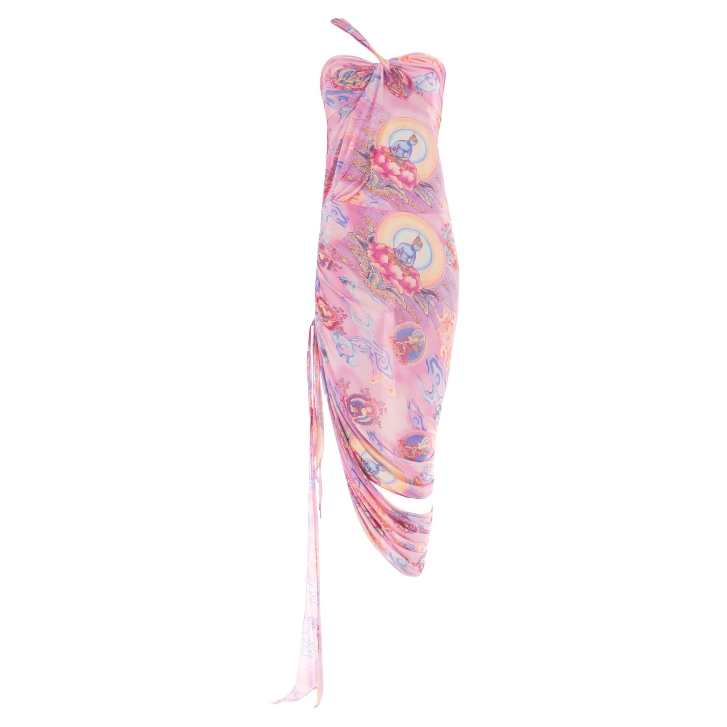 Emanuel Ungaro S/S 2004 pink “Shiva” print draped cut-out dress For Sale