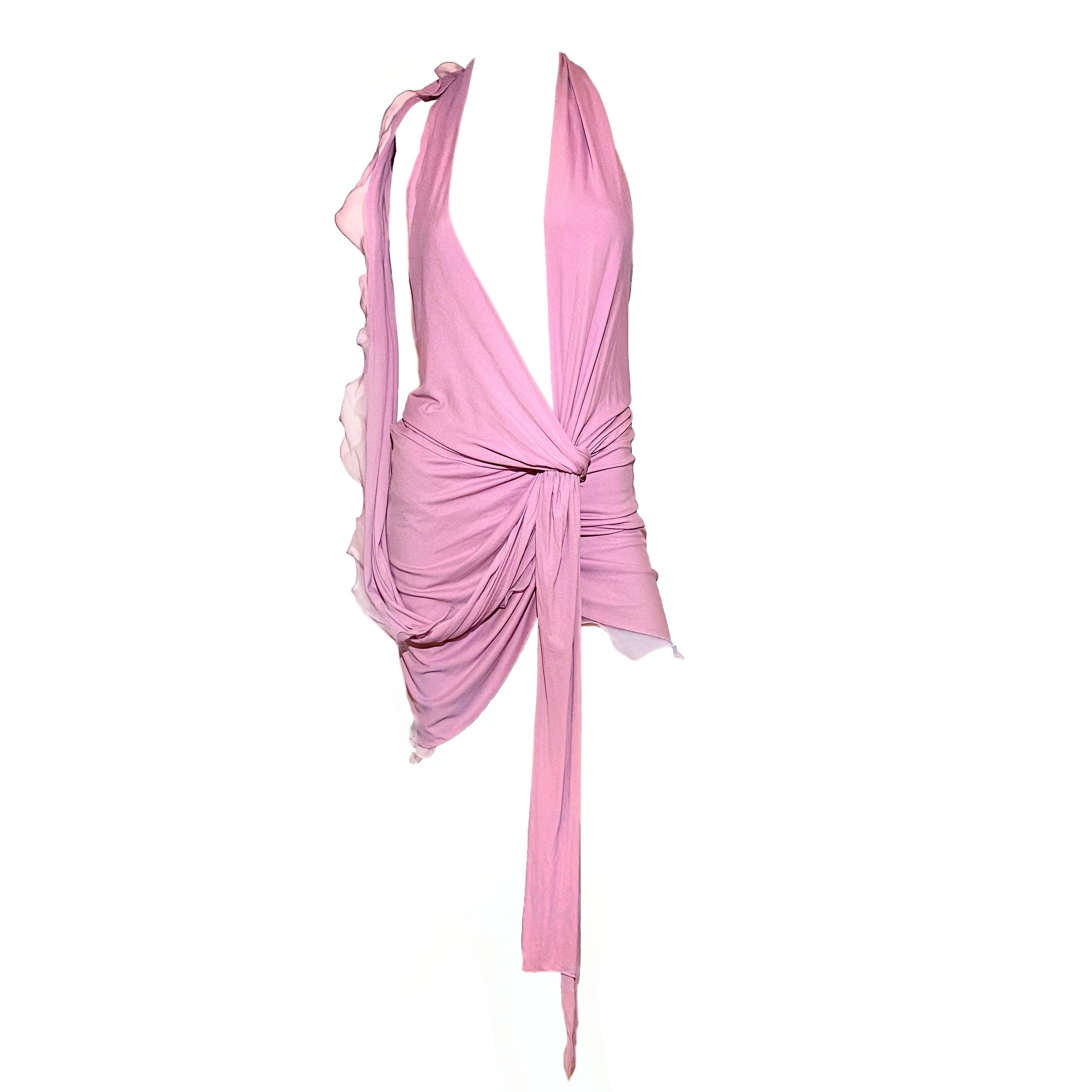 Emanuel Ungaro S/S 2004 runway pink low plunge knotted dress at 1stDibs