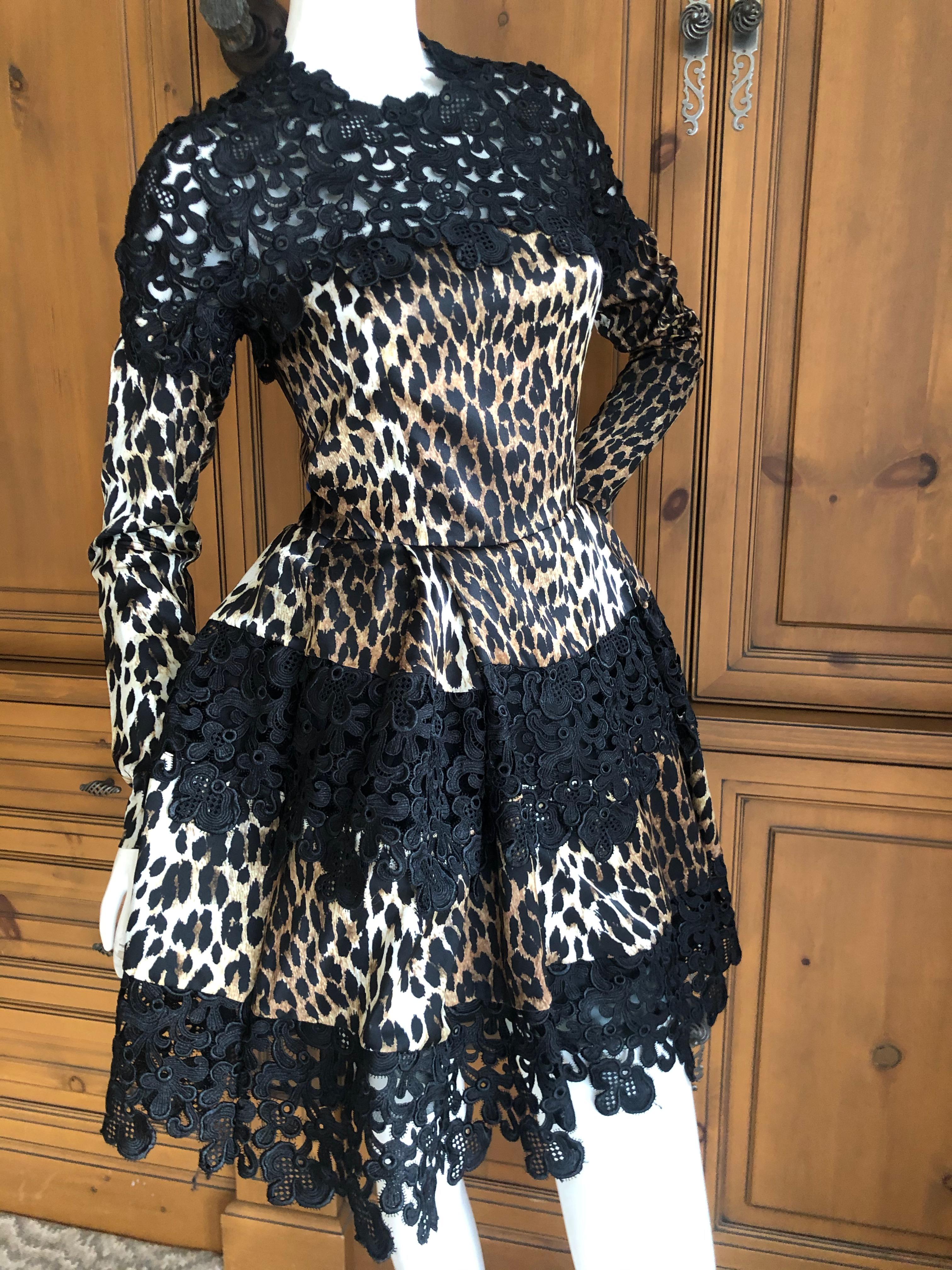 Emanuel Ungaro Seventies Guipure Lace Leopard Print Pouf Mini Dress For Sale 2