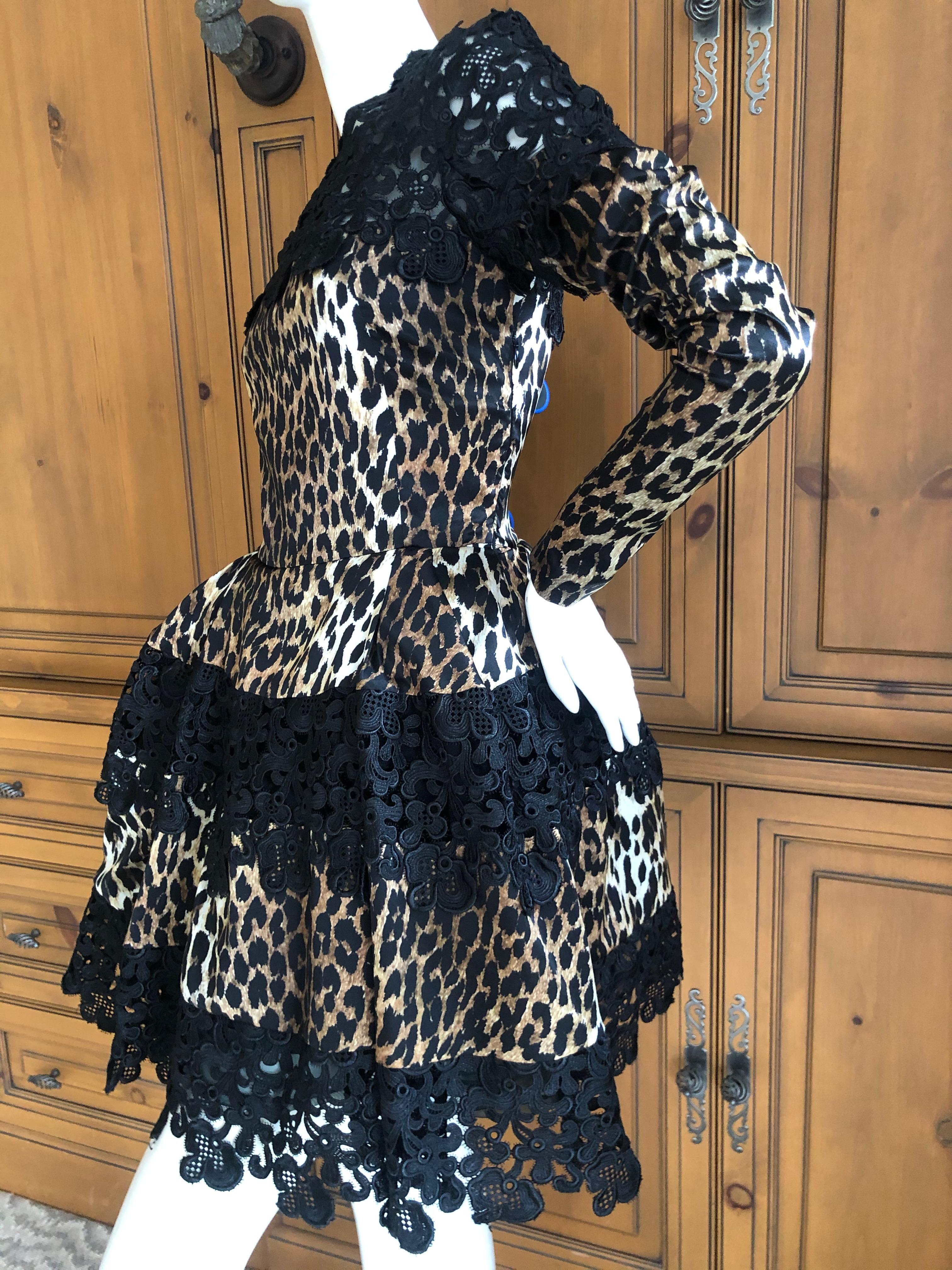 Emanuel Ungaro Seventies Guipure Lace Leopard Print Pouf Mini Dress For Sale 3