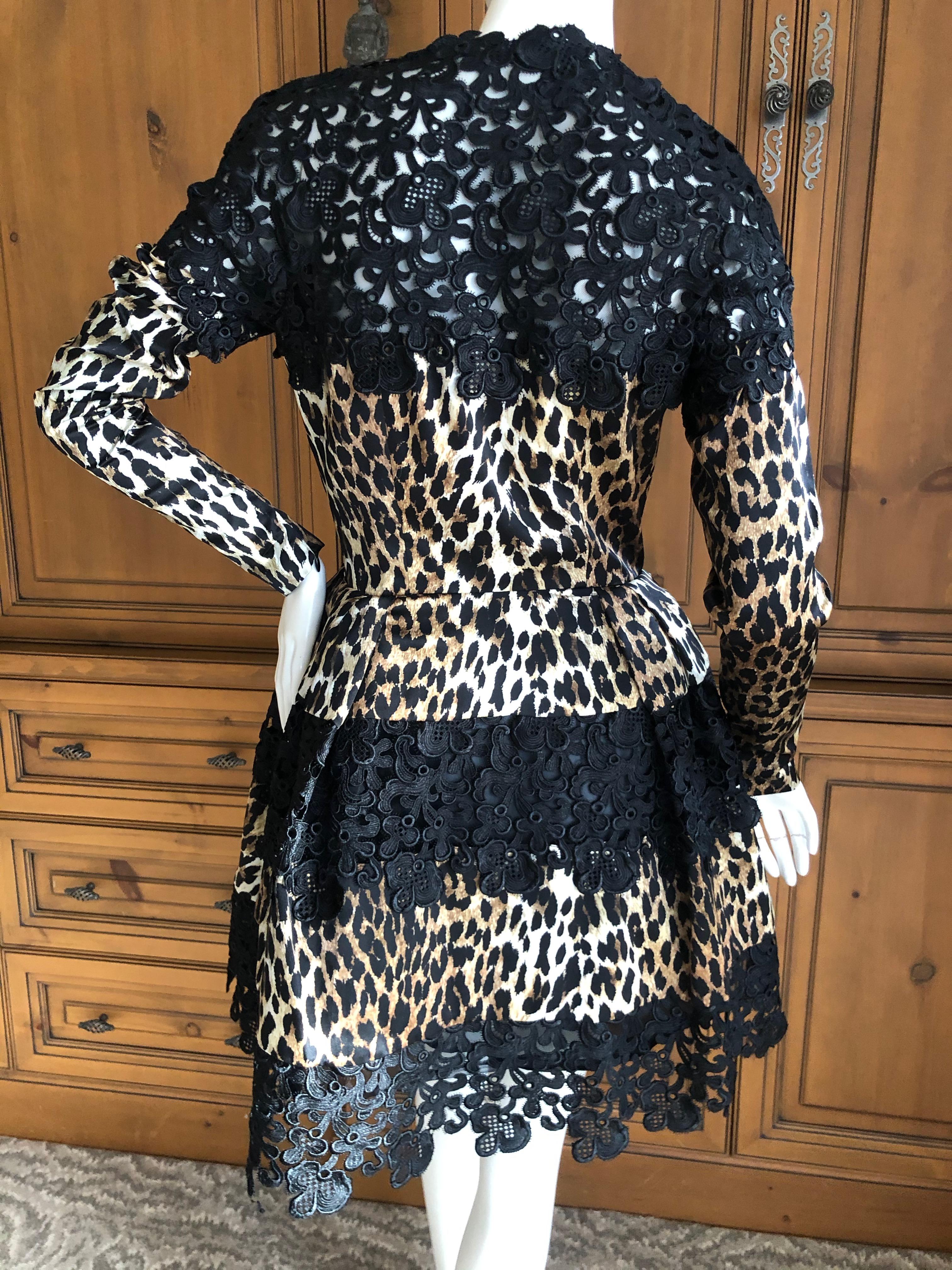 Emanuel Ungaro Seventies Guipure Lace Leopard Print Pouf Mini Dress For Sale 4