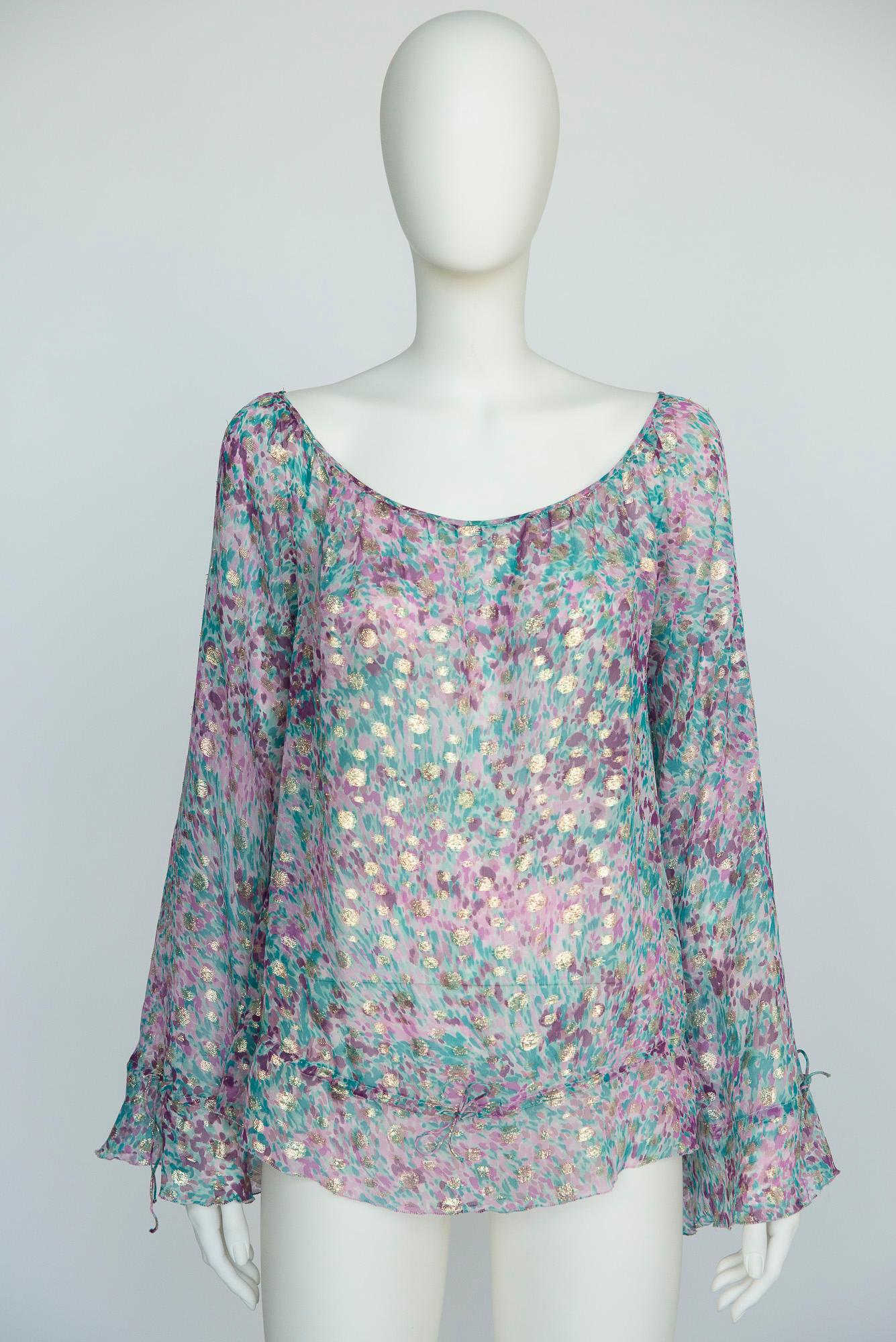 Emanuel Ungaro - Set da sera 3 pezzi in chiffon di seta e lurex oro con taglio sbieco, SS2006 in vendita 7