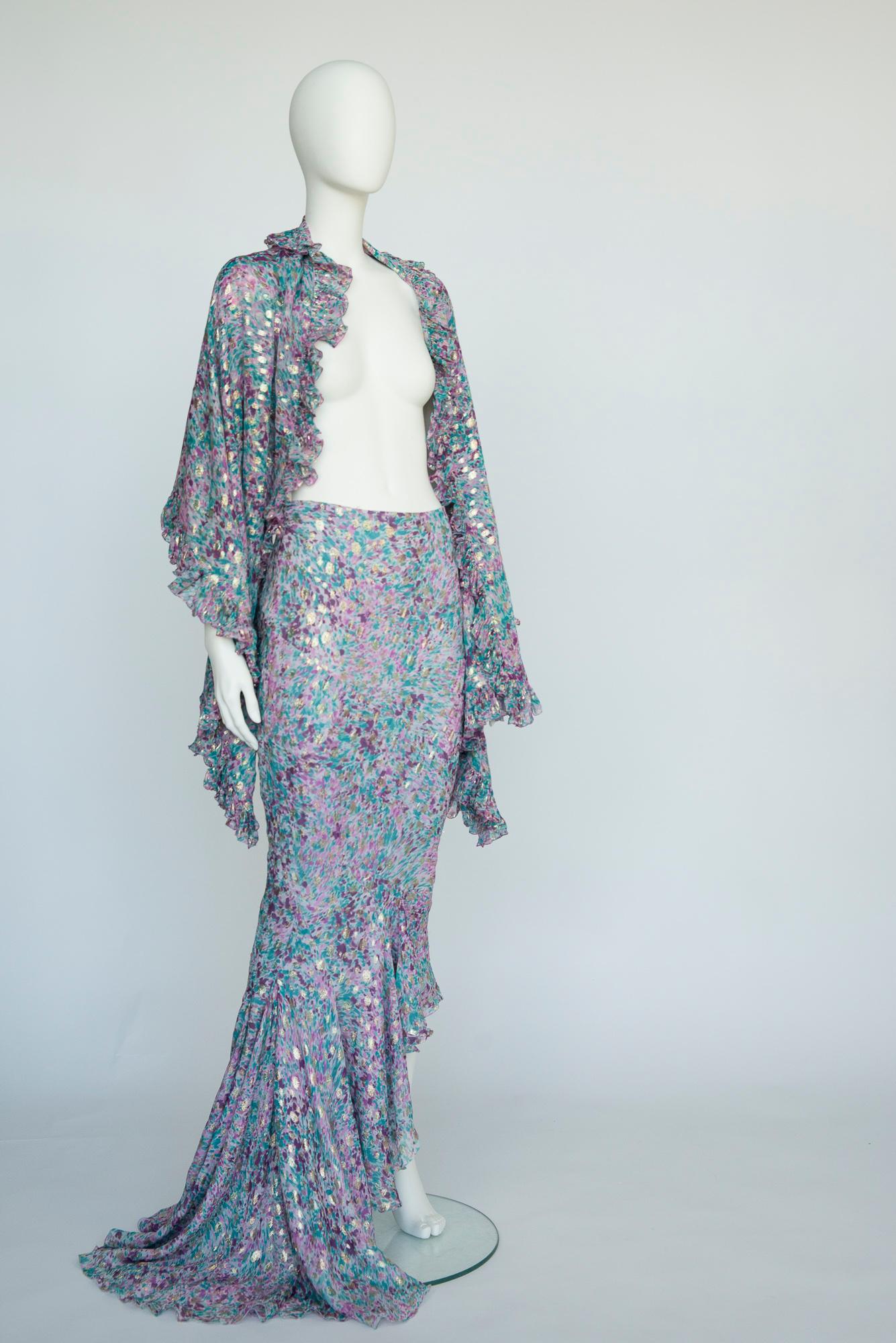 Emanuel Ungaro - Set da sera 3 pezzi in chiffon di seta e lurex oro con taglio sbieco, SS2006 in vendita 9