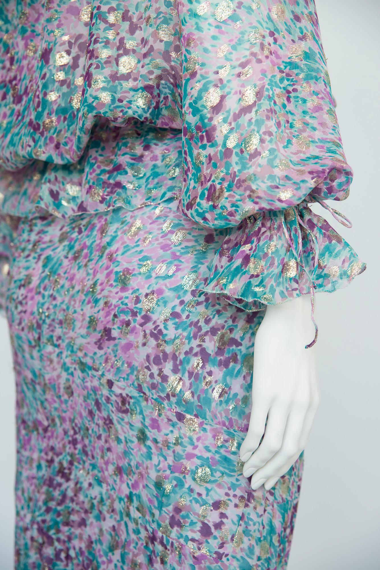 Emanuel Ungaro - Set da sera 3 pezzi in chiffon di seta e lurex oro con taglio sbieco, SS2006 in vendita 2