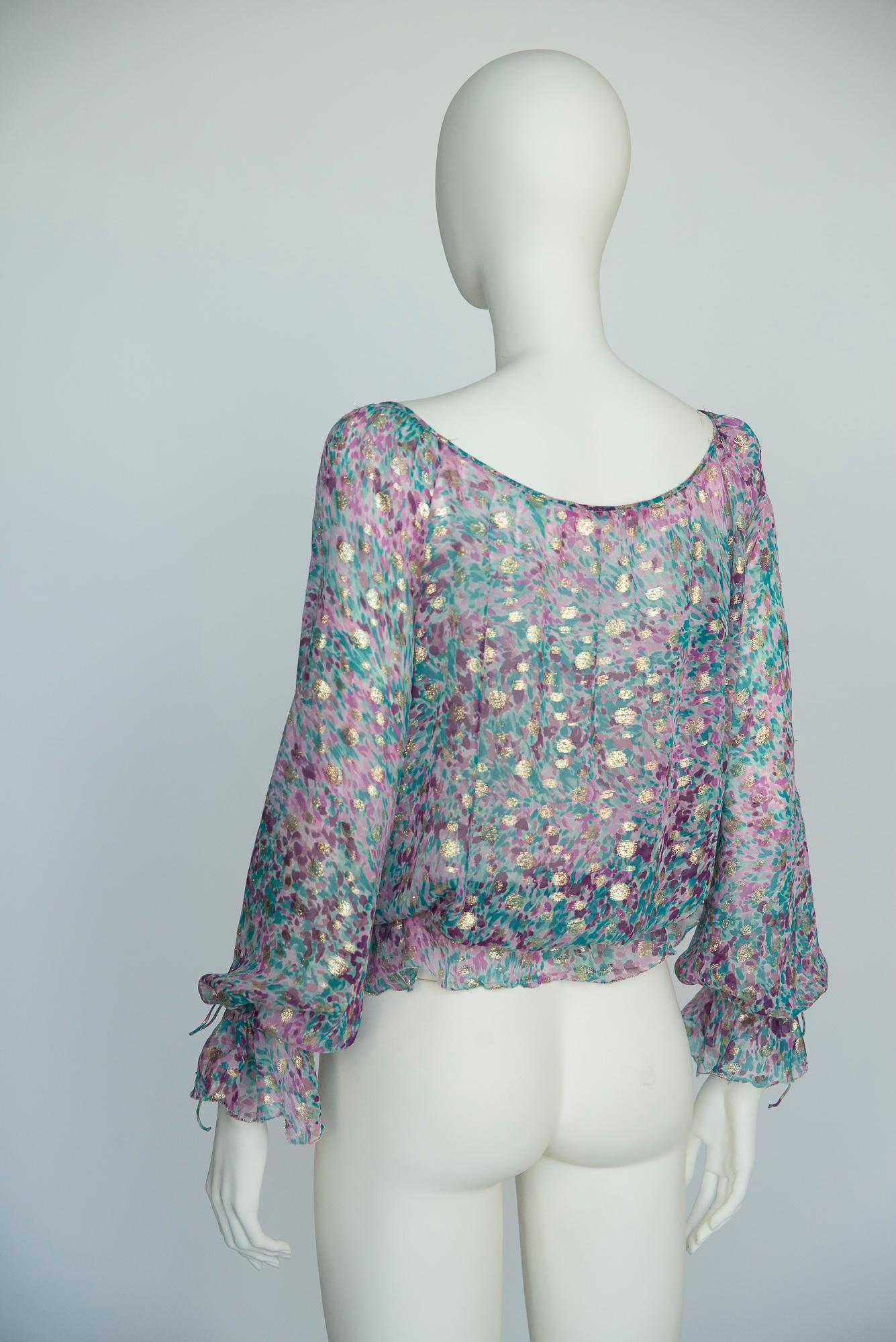 Emanuel Ungaro - Set da sera 3 pezzi in chiffon di seta e lurex oro con taglio sbieco, SS2006 in vendita 4
