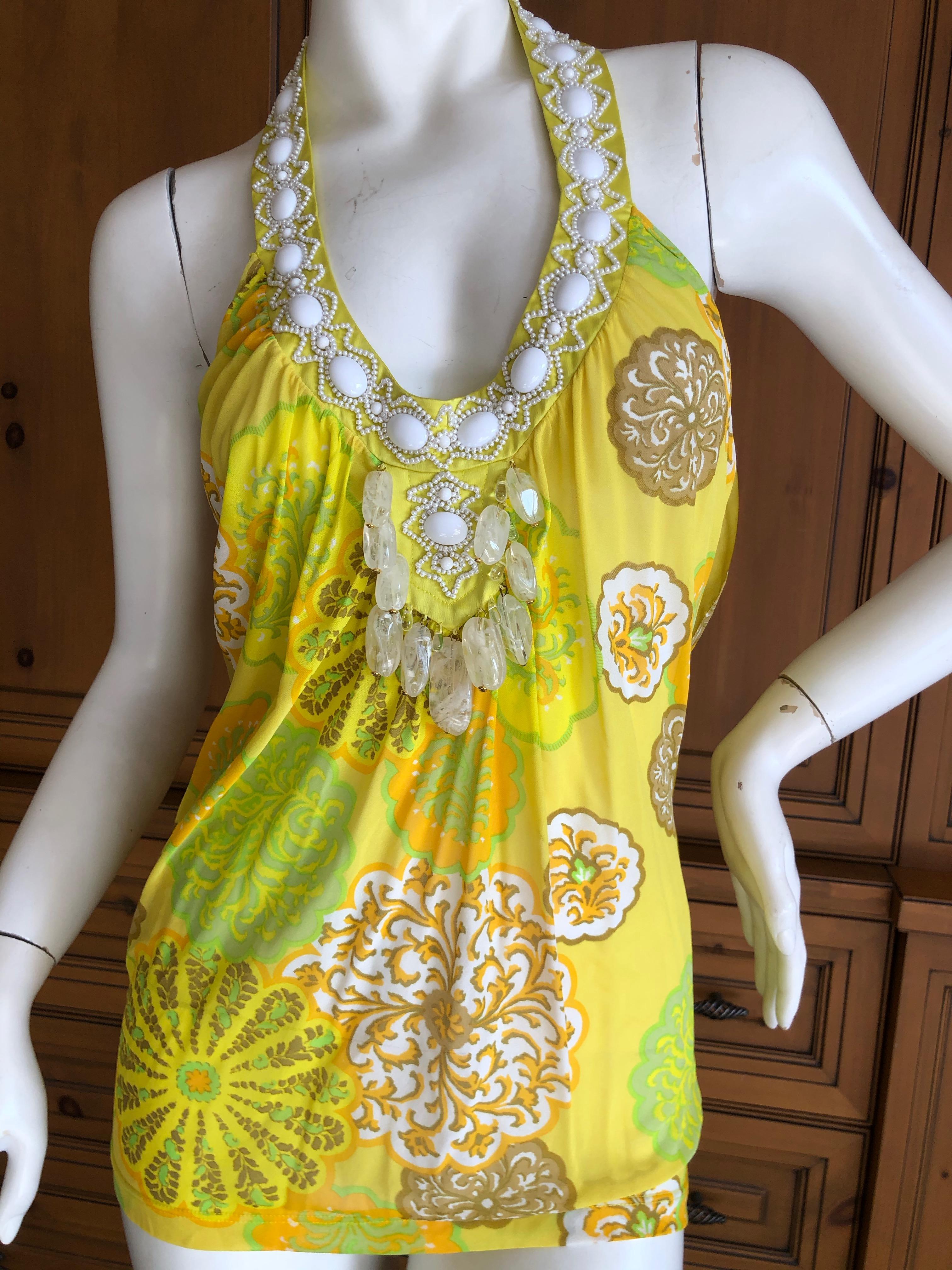 Emanuel Ungaro Silk Sleeveless Top with Jeweled Neckline by Peter Dundas In Excellent Condition For Sale In Cloverdale, CA
