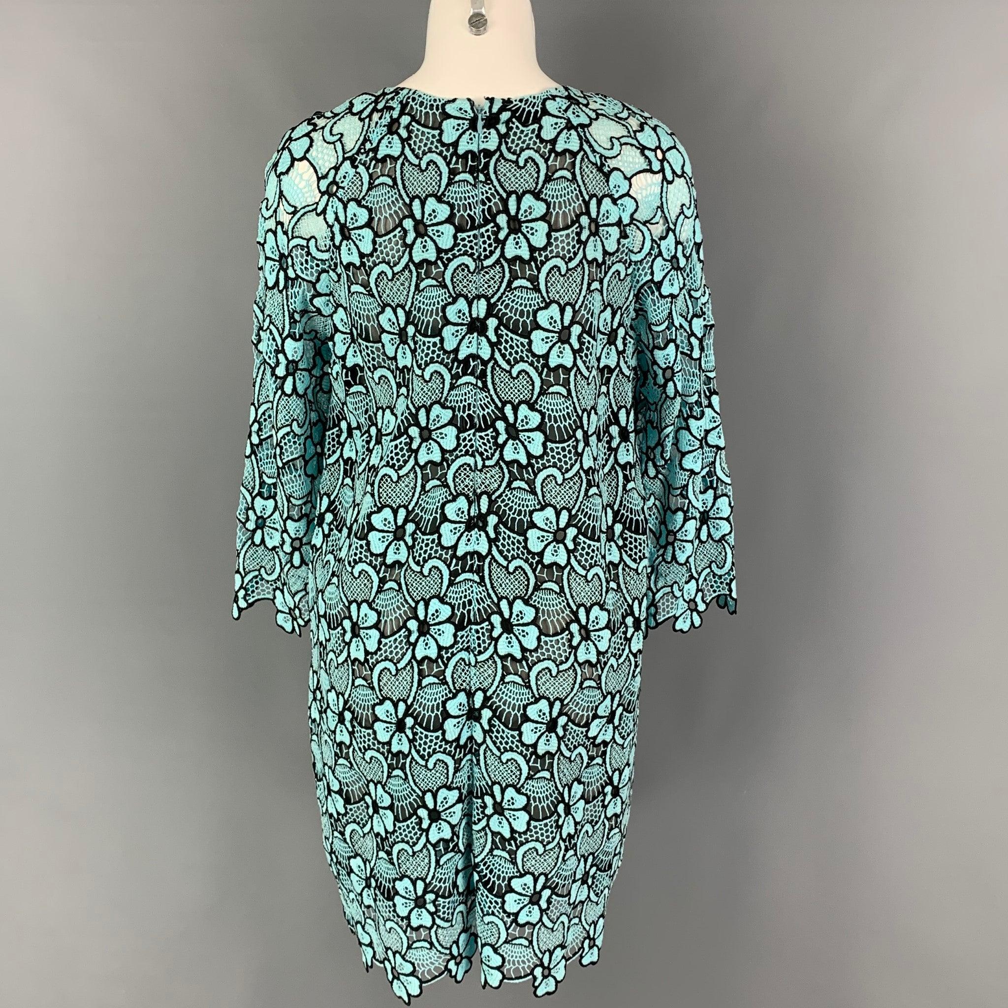 EMANUEL UNGARO Size 10 Blue Black Cotton Polyester Floral Cocktail Dress In Good Condition For Sale In San Francisco, CA