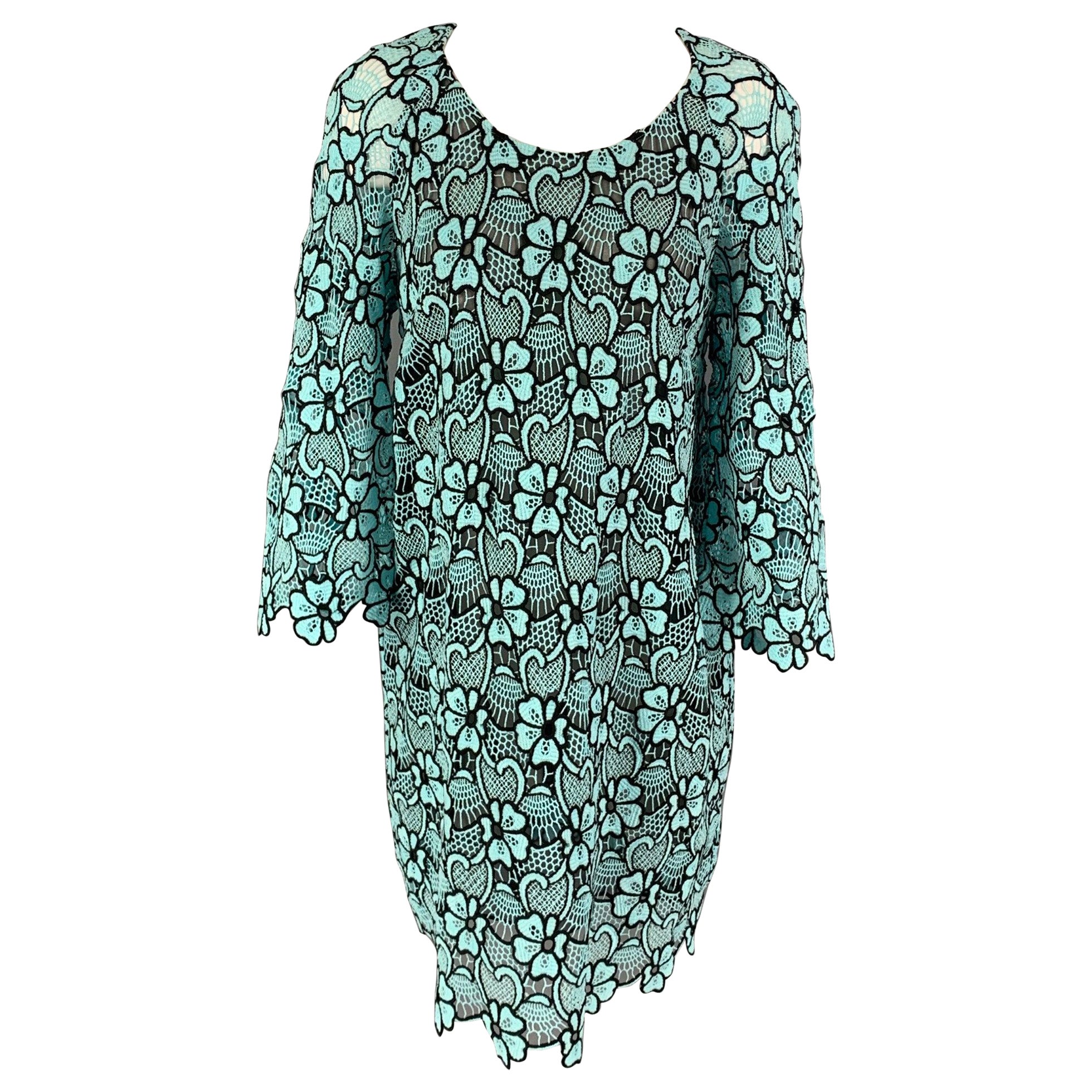 EMANUEL UNGARO Cocktailkleid aus blauer und schwarzer Baumwolle und Polyester mit Blumenmuster, Größe 10