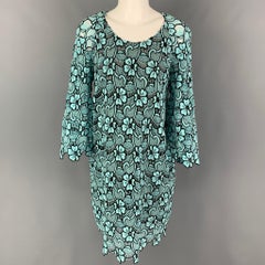 EMANUEL UNGARO Size 10 Blue Black Cotton Polyester Floral Cocktail Dress