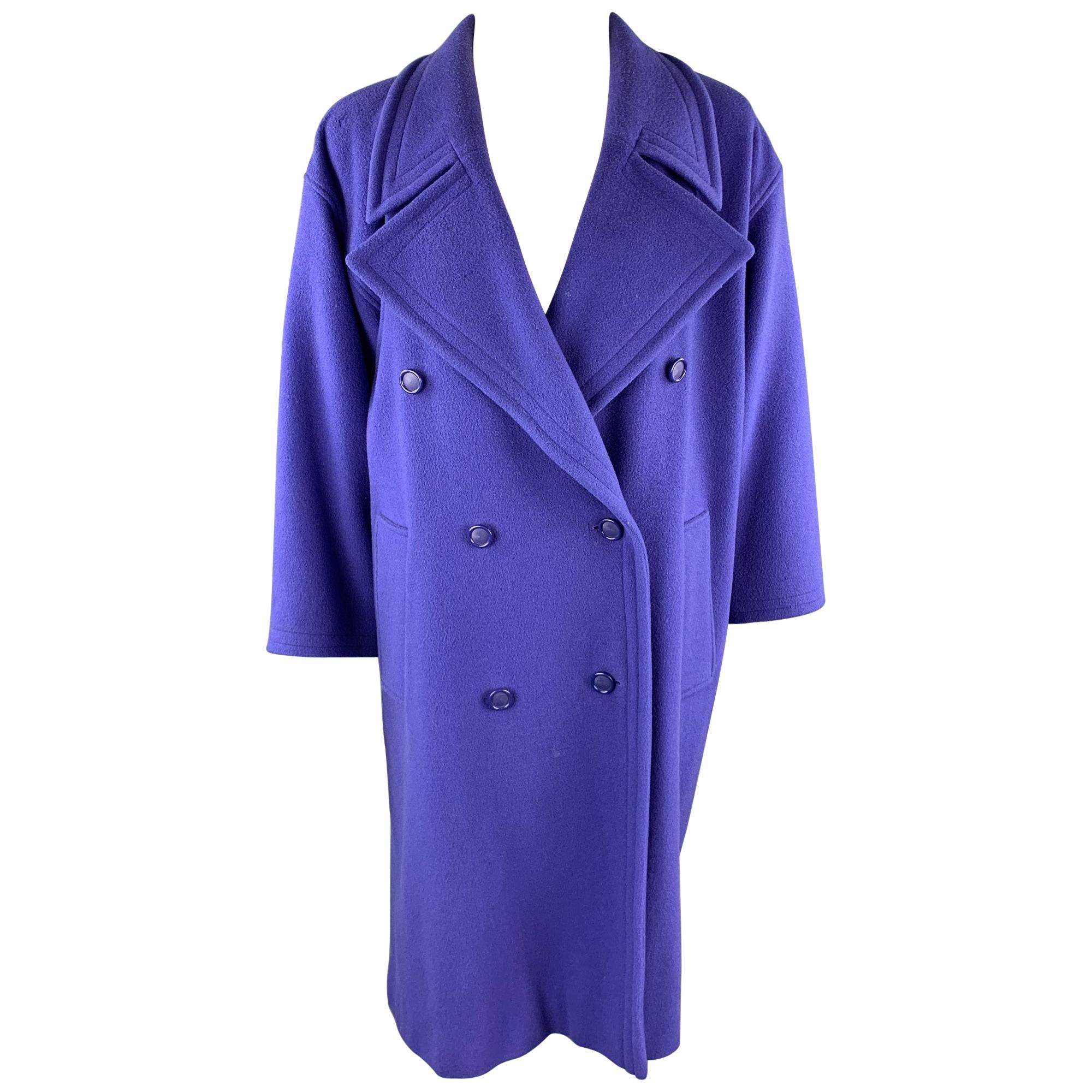 EMANUEL UNGARO Size 12 Purple Wool / Nylon Double Breasted Coat