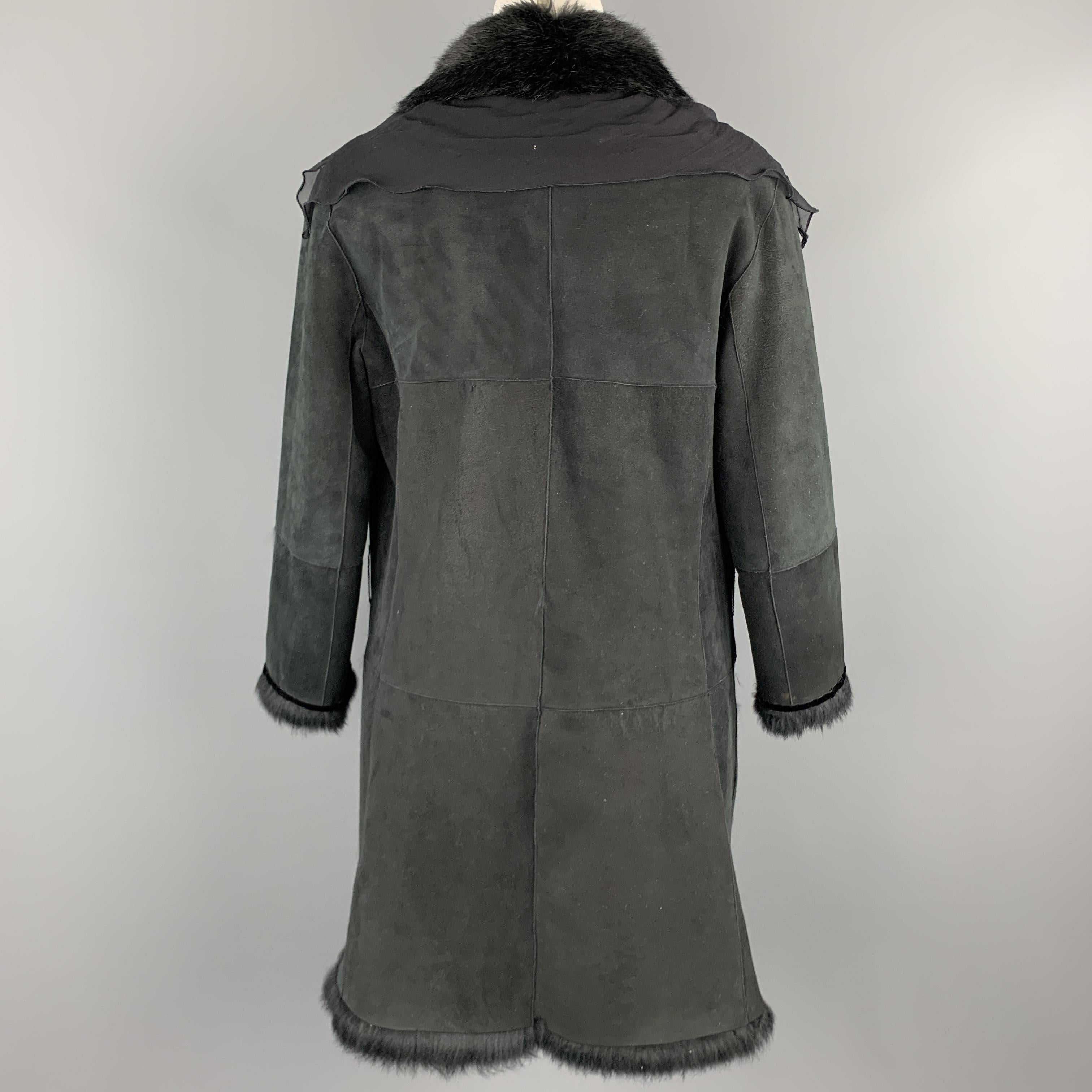 EMANUEL UNGARO Size 2 Black Rabbit Fur Lined Shearling Ruffle Coat 2